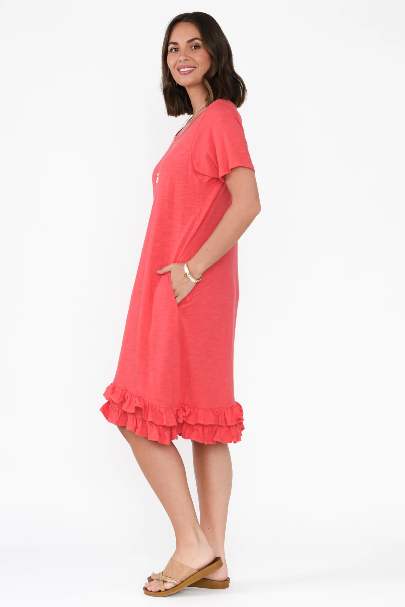 Aaliyah Coral Cotton Frill Dress - Image 3