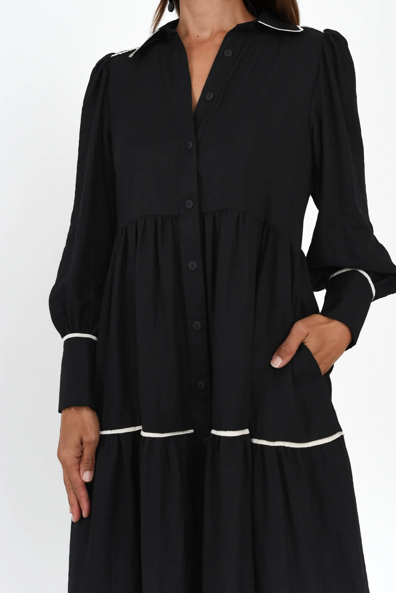 Agatha Black Trim Tie Dress - Image 6