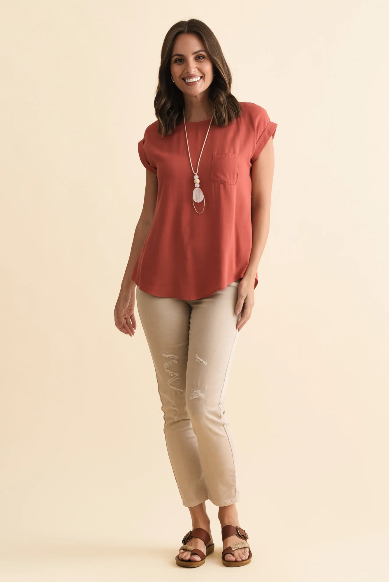 Aiden Rust Linen Blend Pocket Top - Image 6