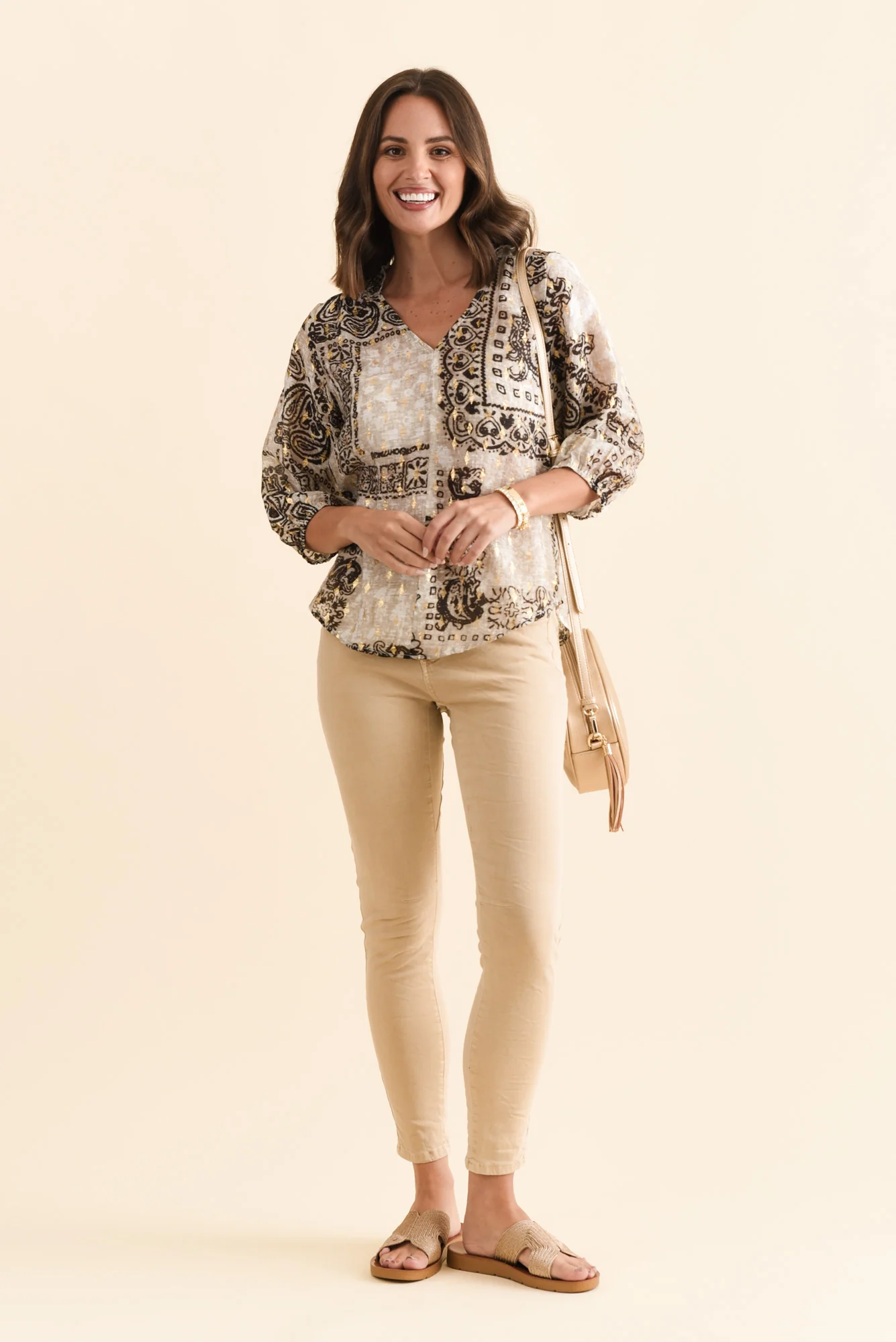 Alana Brown Paisley Cotton Blend Top - Image 2