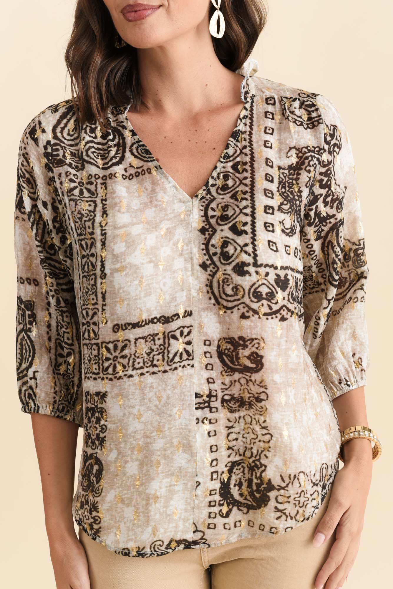 Alana Brown Paisley Cotton Blend Top - Image 5