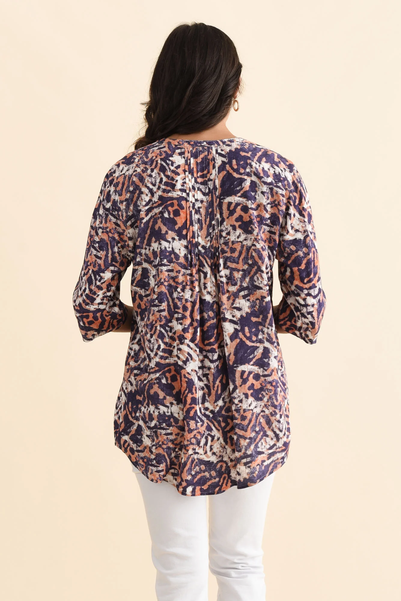 Alby Navy Abstract Pleated Blouse - Image 4