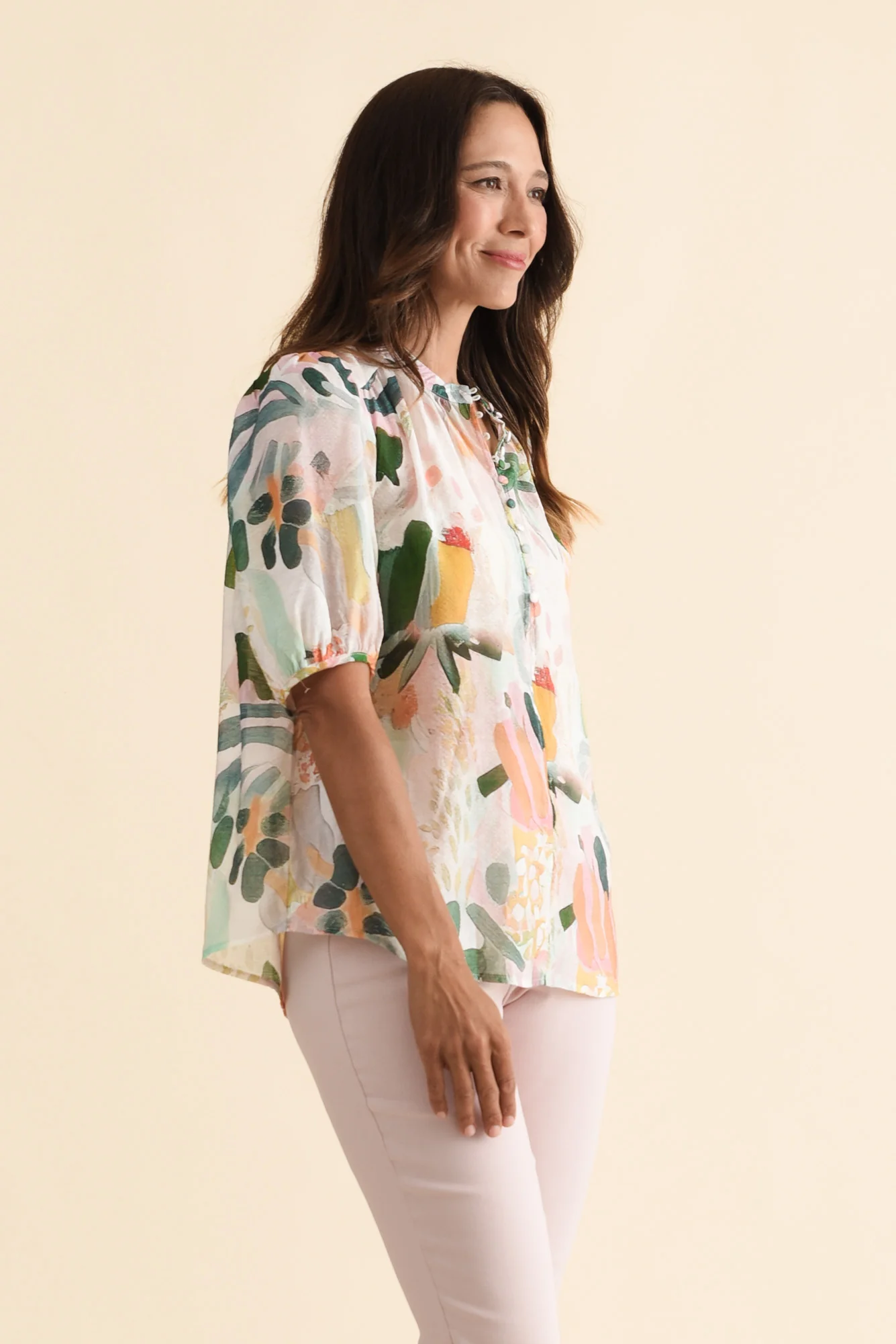 Alexandra Blue Botanical Button Top - Image 3