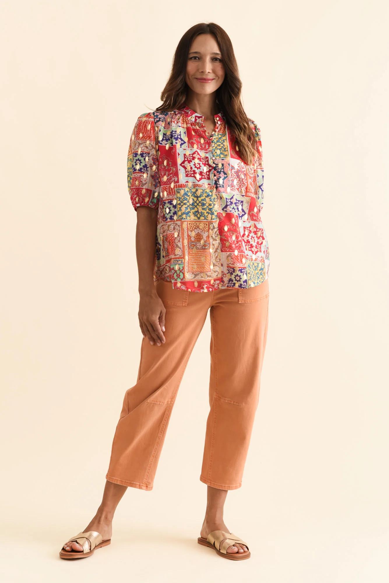 Alexandra Pink Patchwork Button Top - Image 2