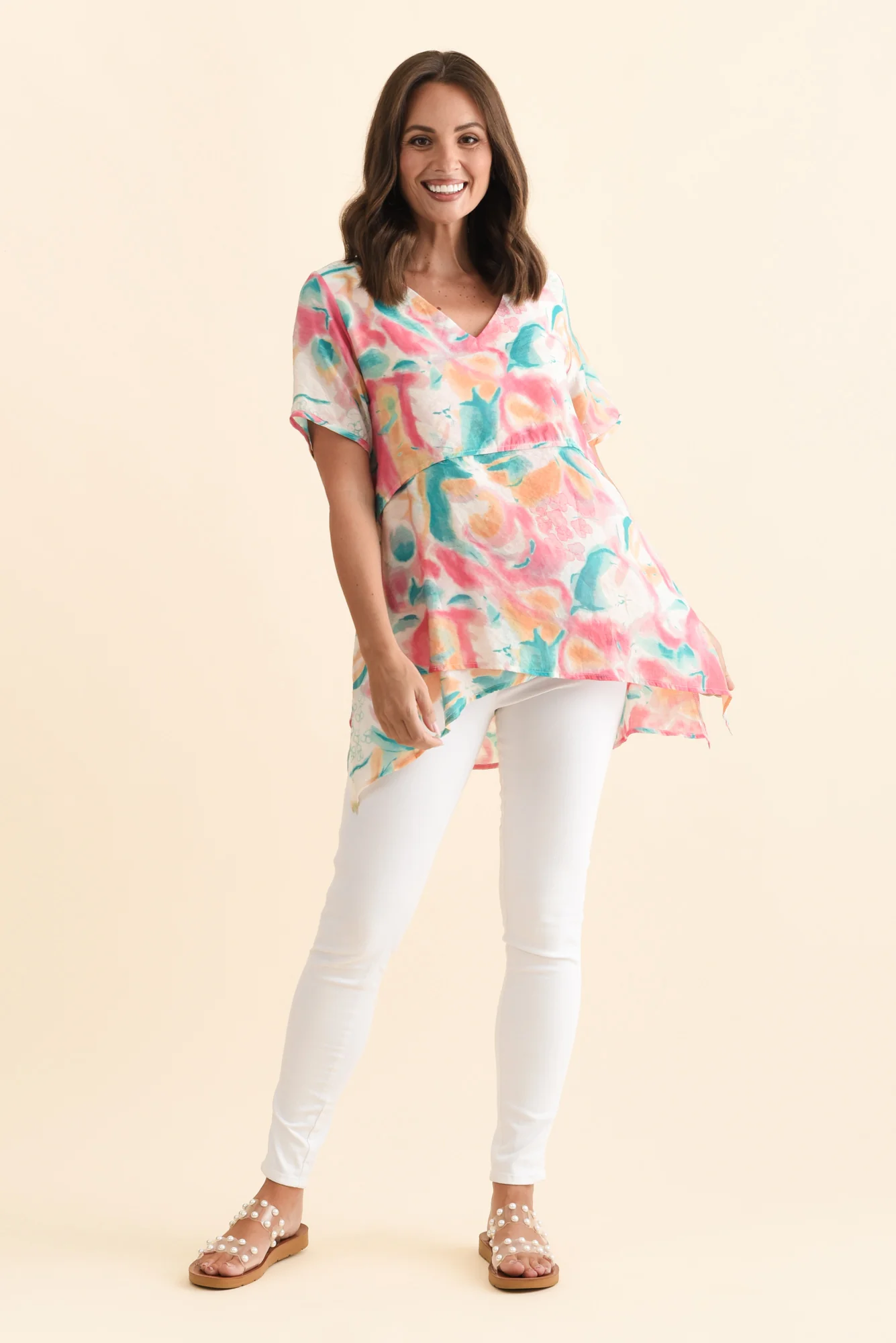 Alvina Teal Abstract Layered Tunic Top - Image 7