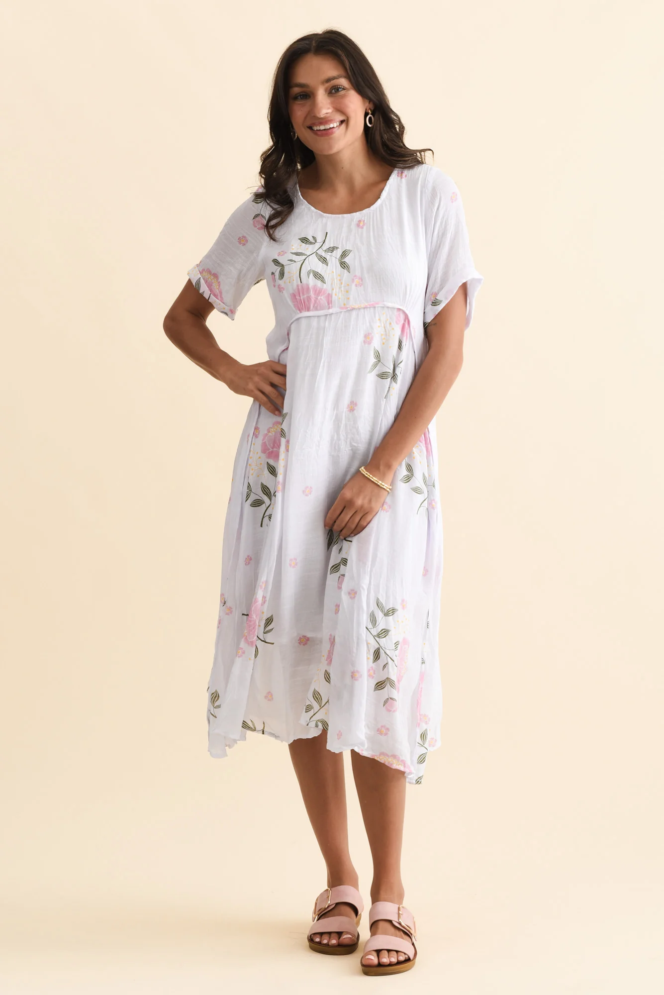 Amberley Pink Floral Cotton Blend Dress