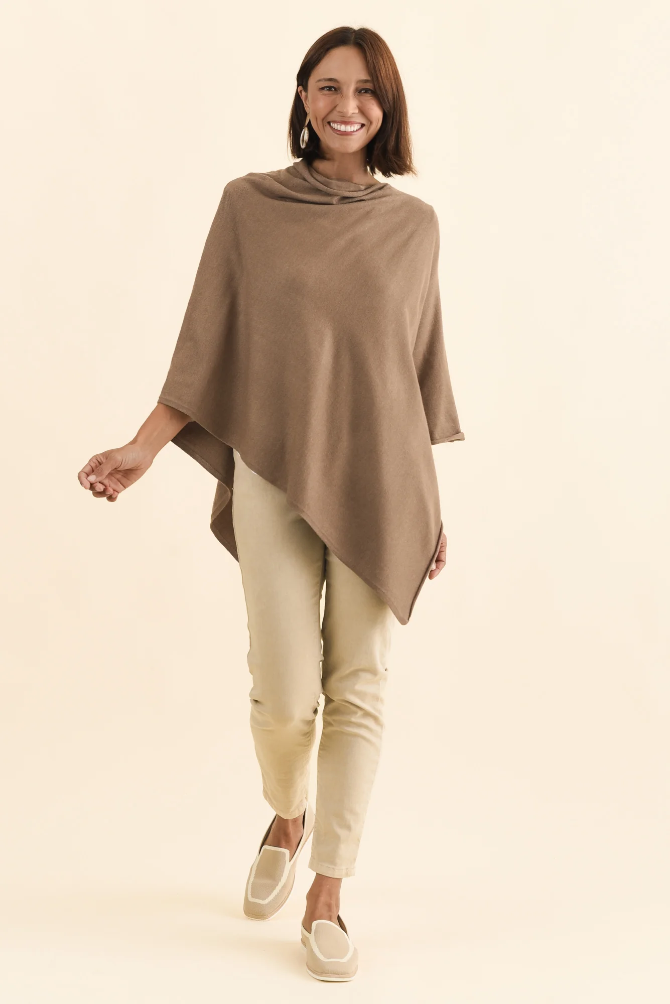 Amy Chocolate Wool Blend Poncho - Image 3