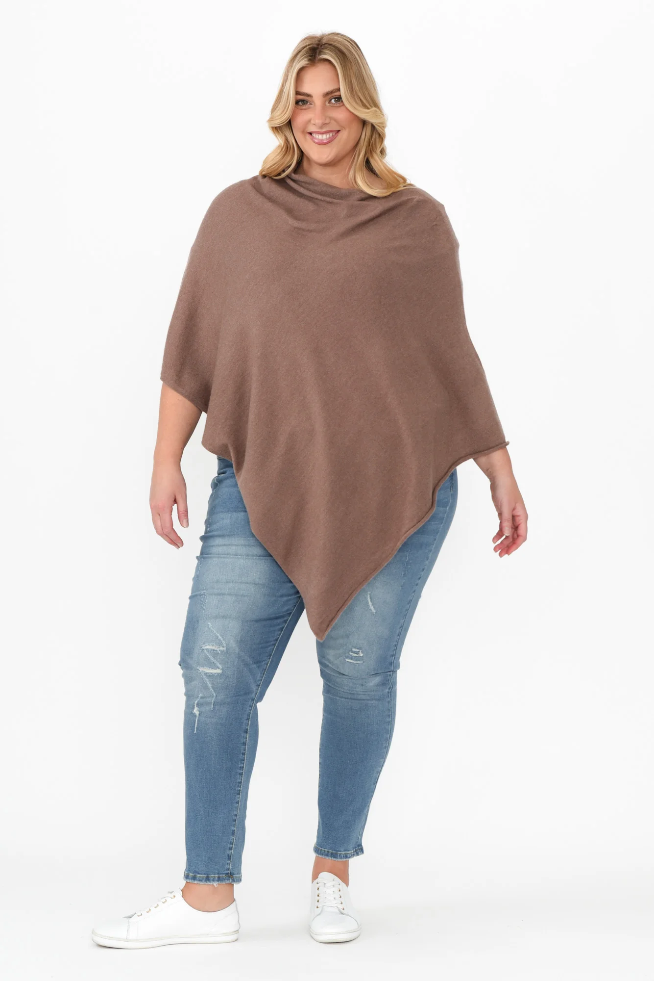 Amy Chocolate Wool Blend Poncho - Image 9
