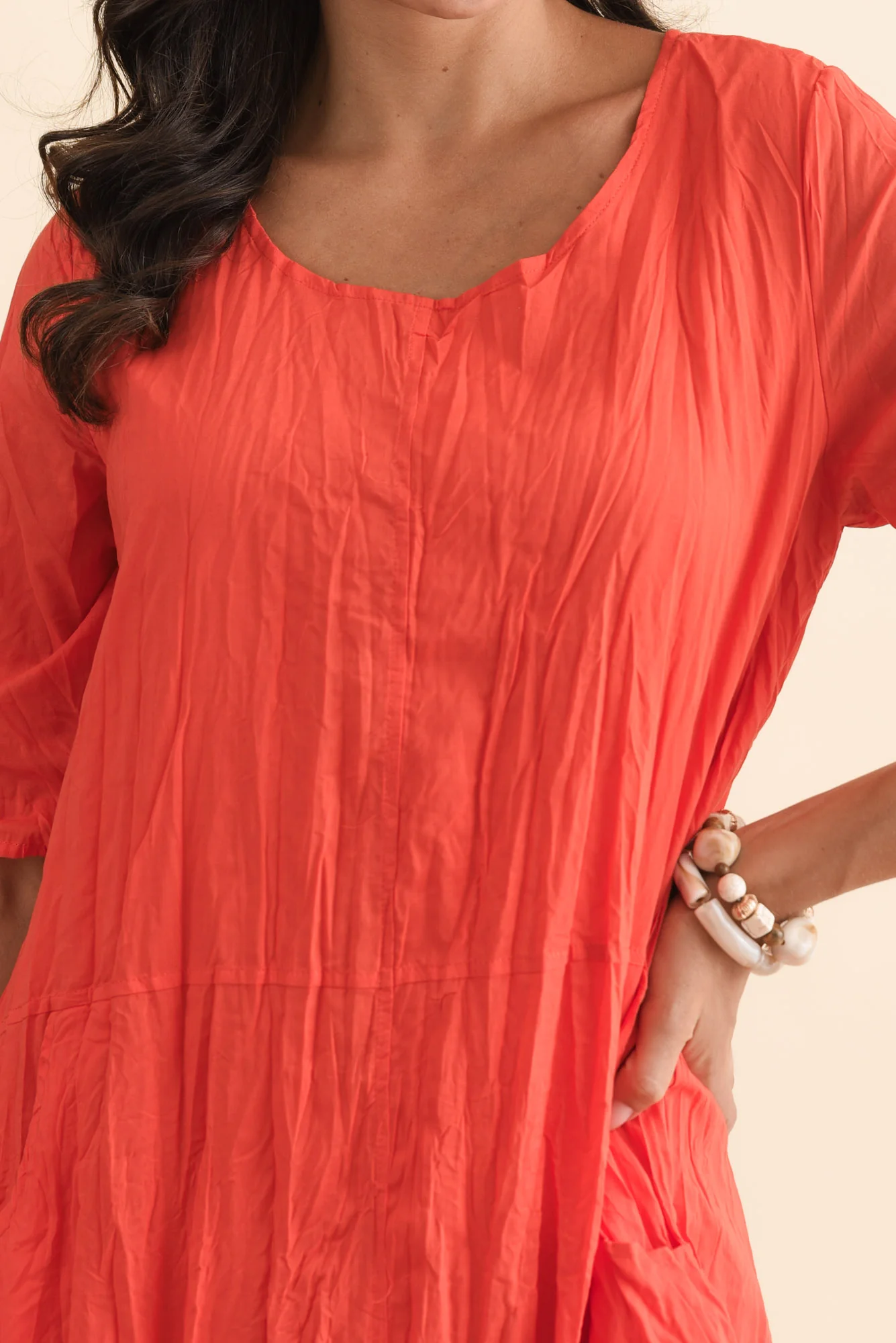 Andora Red Crinkle Cotton Dress - Image 5