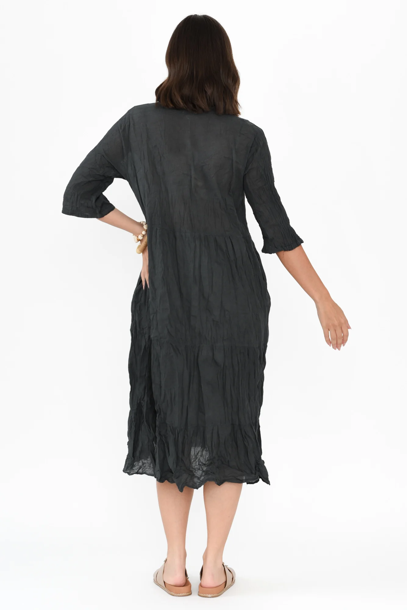 Anniston Charcoal Cotton Tiered Dress - Image 4