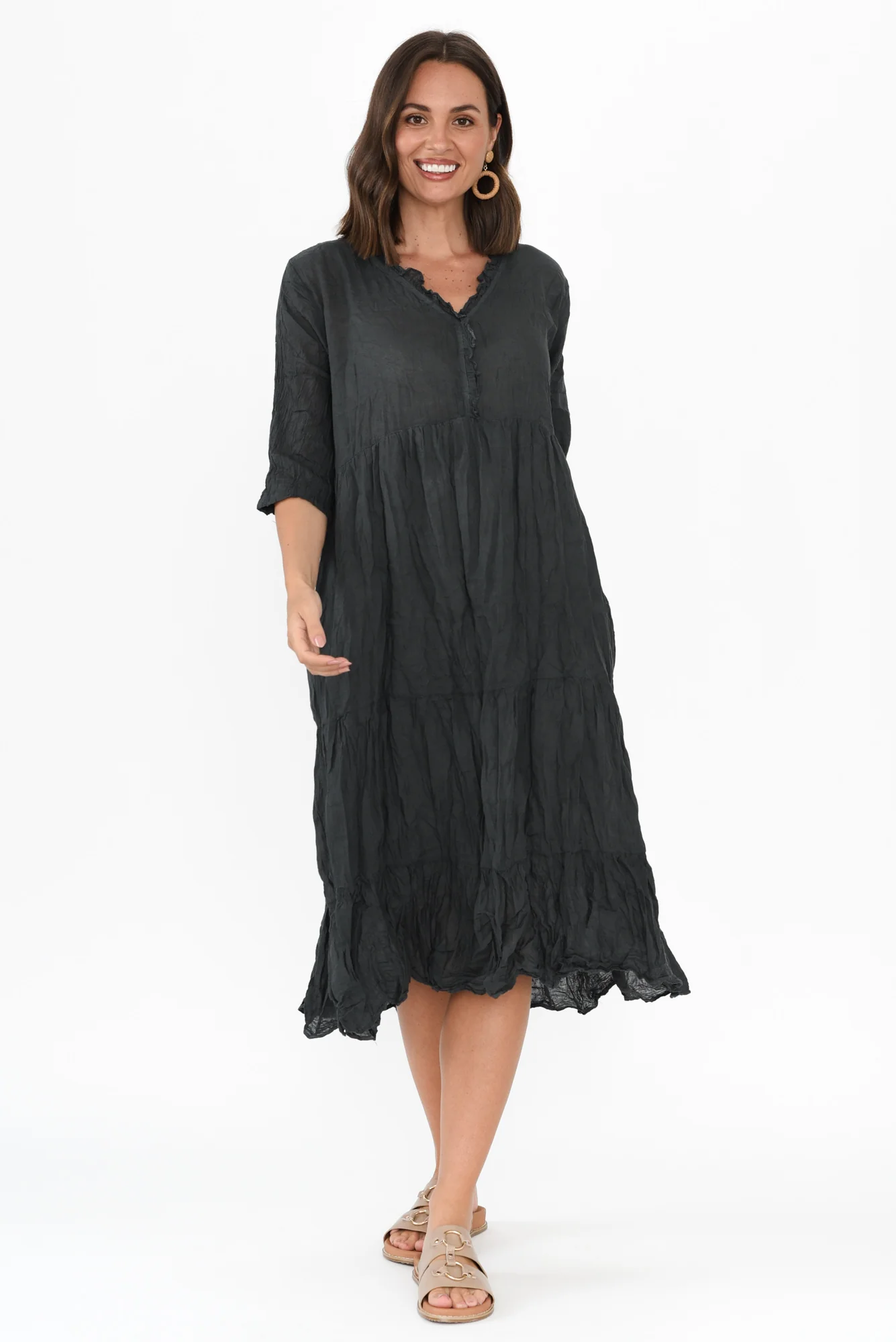 Anniston Charcoal Cotton Tiered Dress - Image 6