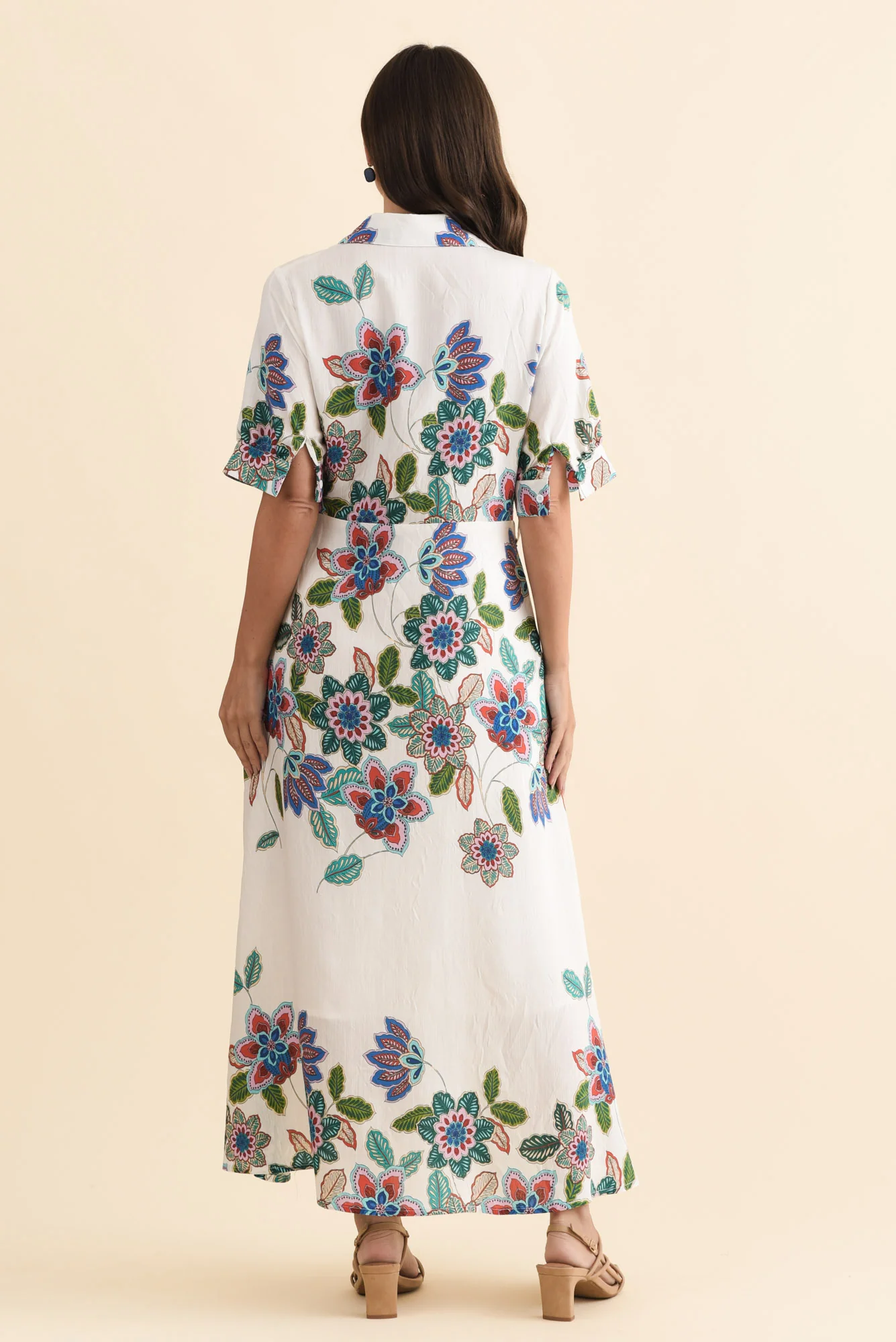 Athens White Floral Linen Cotton Dress - Image 4