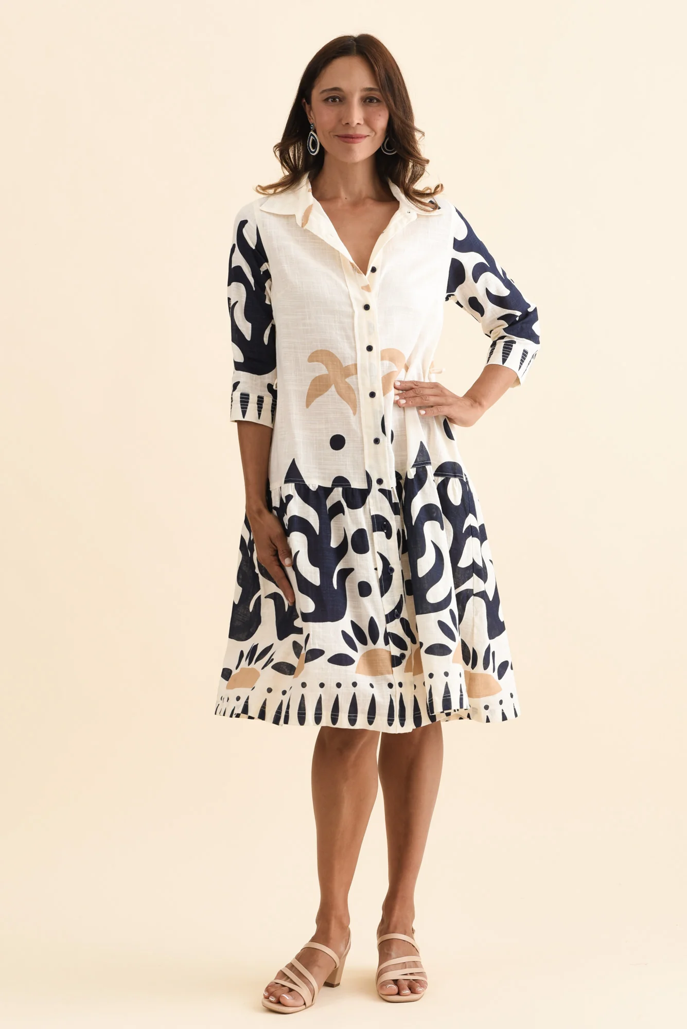 Aurelia Cream Abstract Cotton Shirt Dress