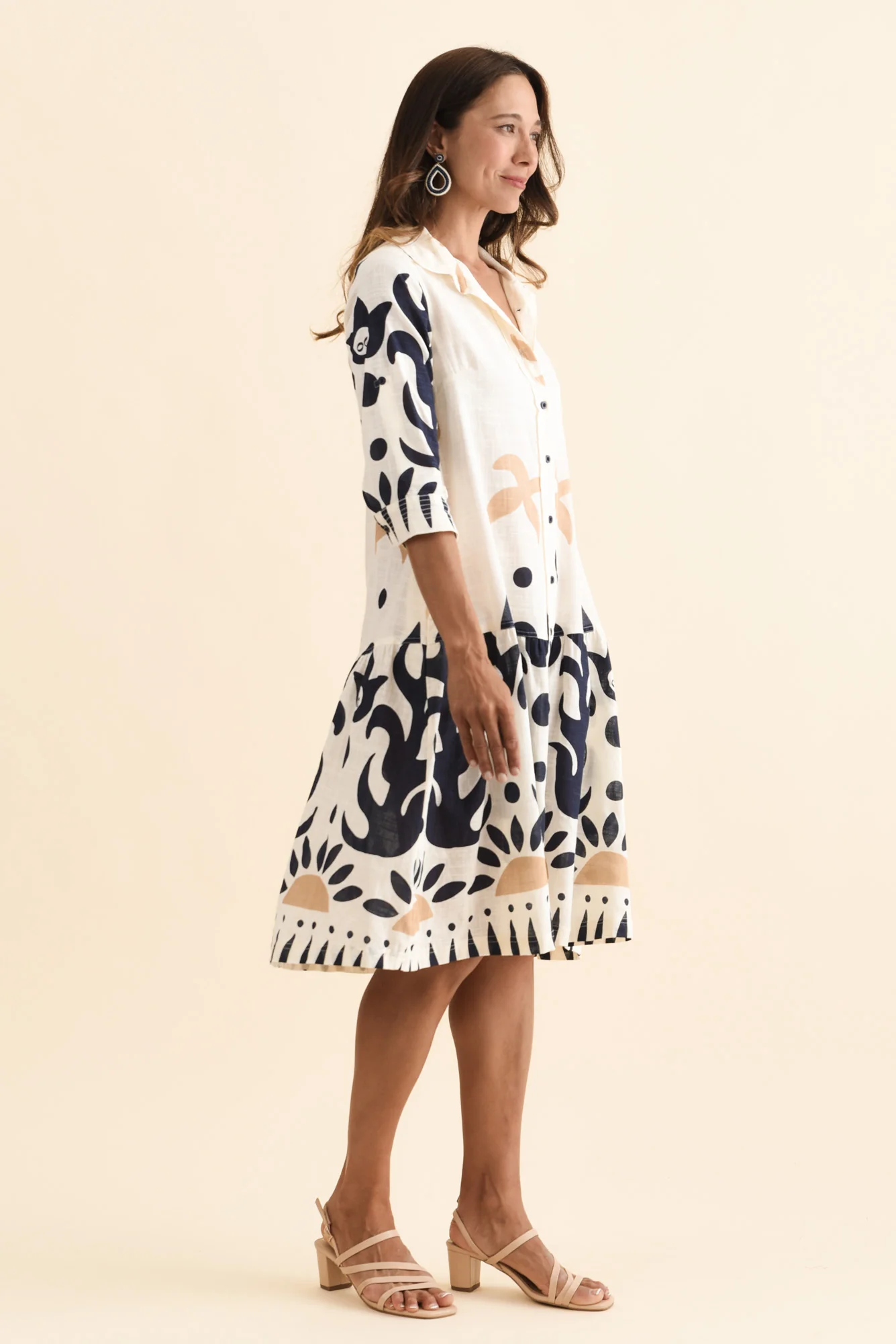 Aurelia Cream Abstract Cotton Shirt Dress - Image 3