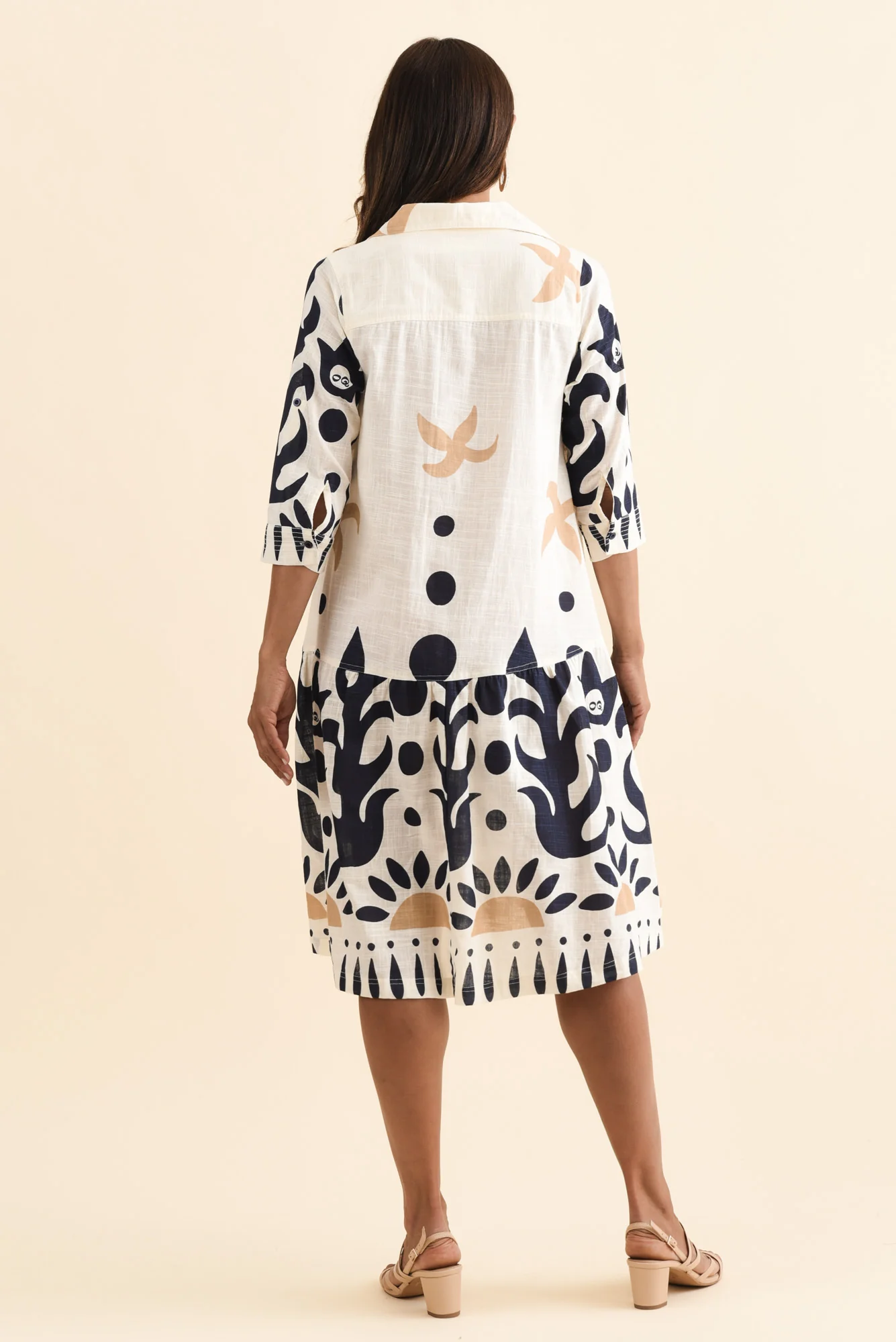 Aurelia Cream Abstract Cotton Shirt Dress - Image 4