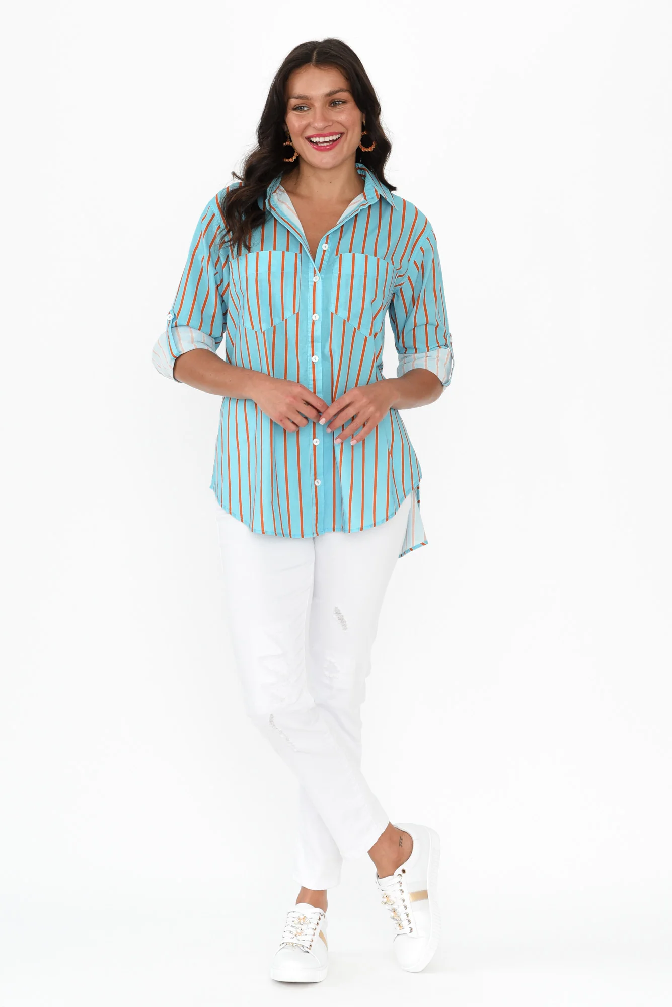 Austen Blue Stripe Cotton Shirt - Image 6