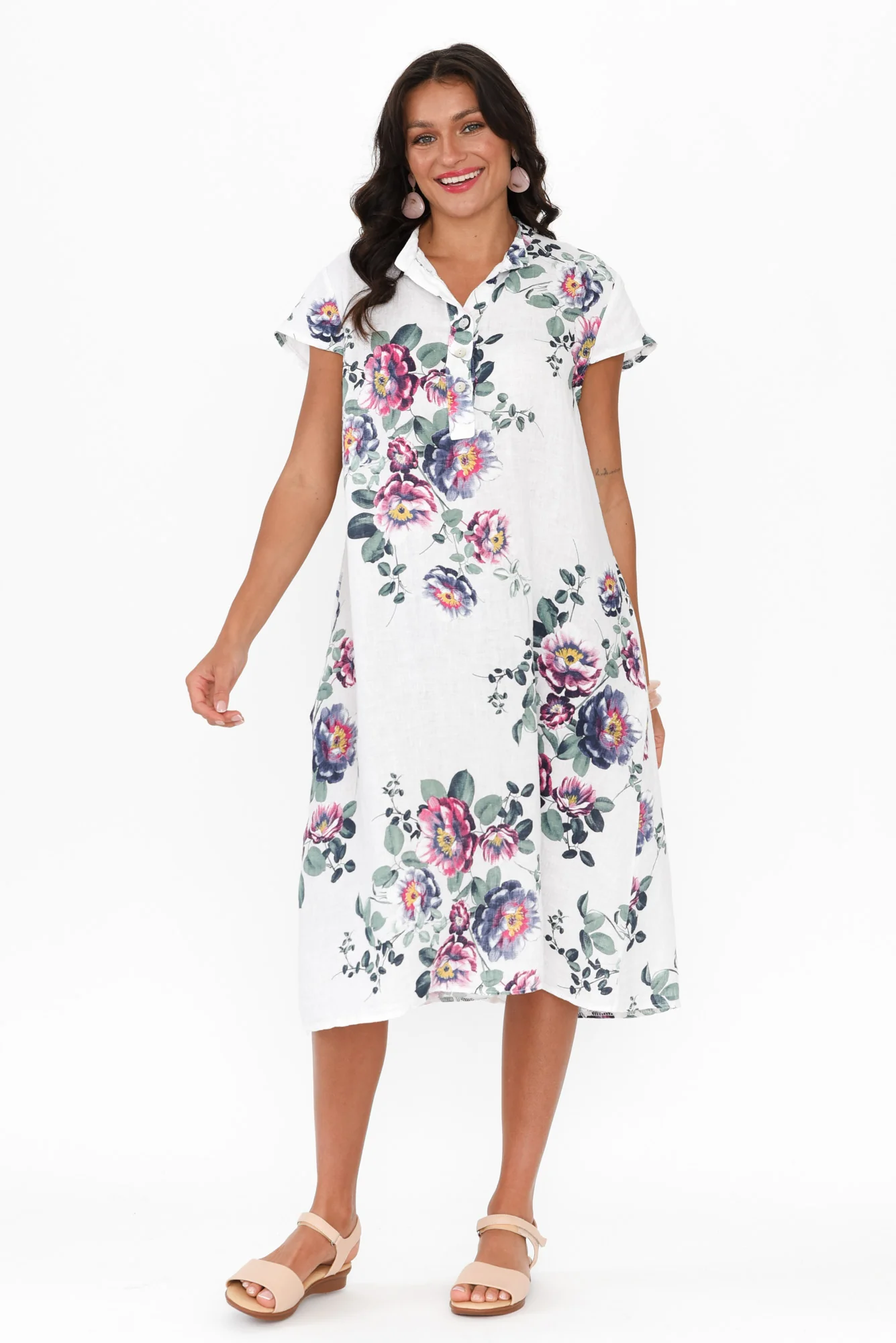 Bana White Floral Linen Pocket Dress - Image 6