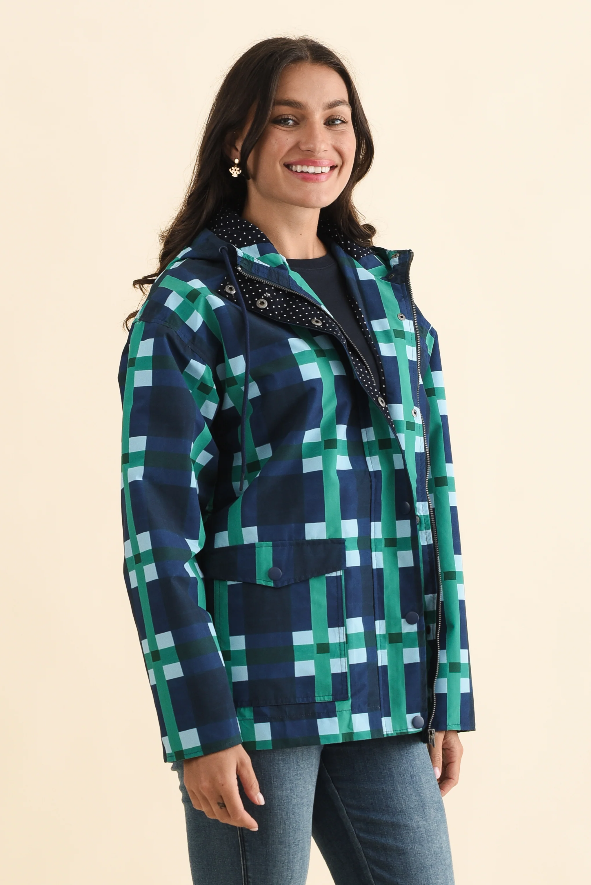 Bari Navy Check Raincoat - Image 2
