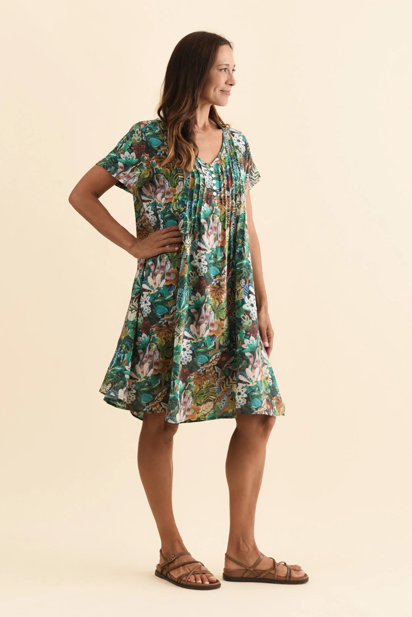 Barry Green Foliage Cotton Button Dress - Image 3