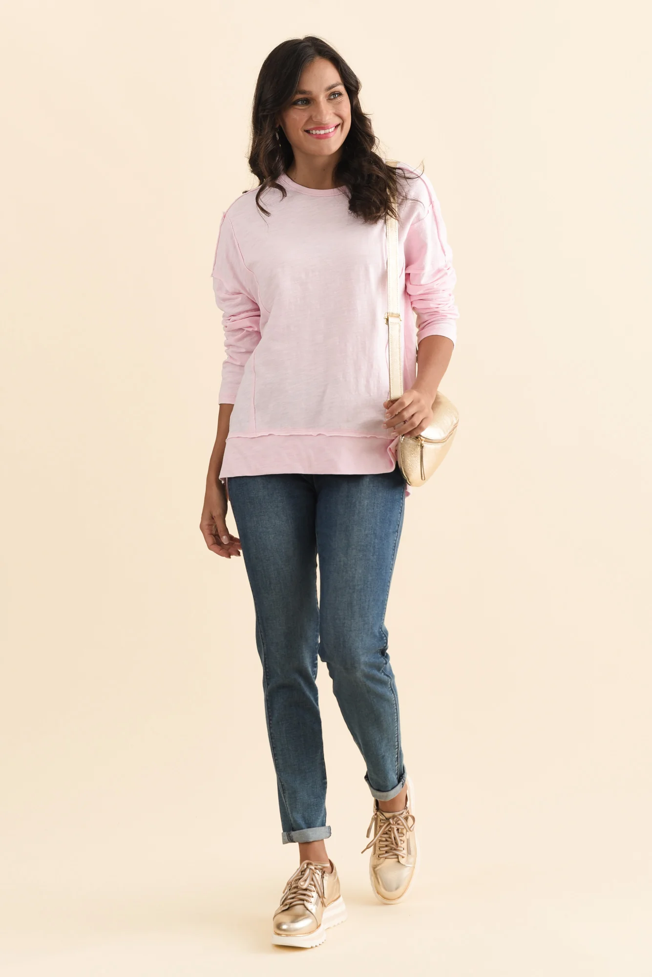 Beatris Pink Cotton Long Sleeve Tee - Image 2