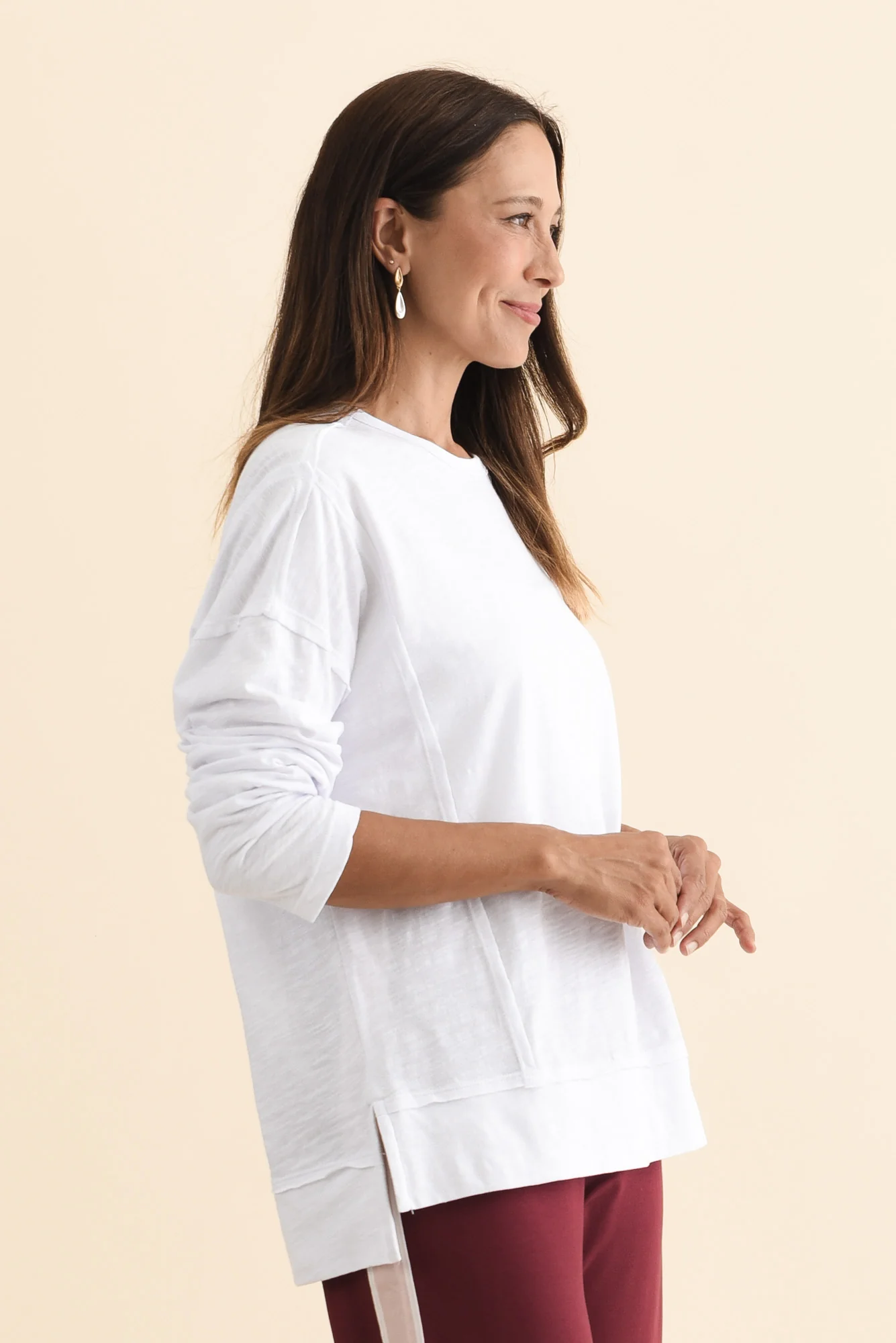 Beatris White Cotton Long Sleeve Tee - Image 3
