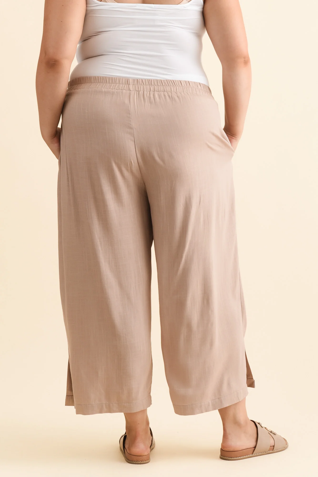 Belinda Taupe Linen Blend Cropped Pants - Image 10