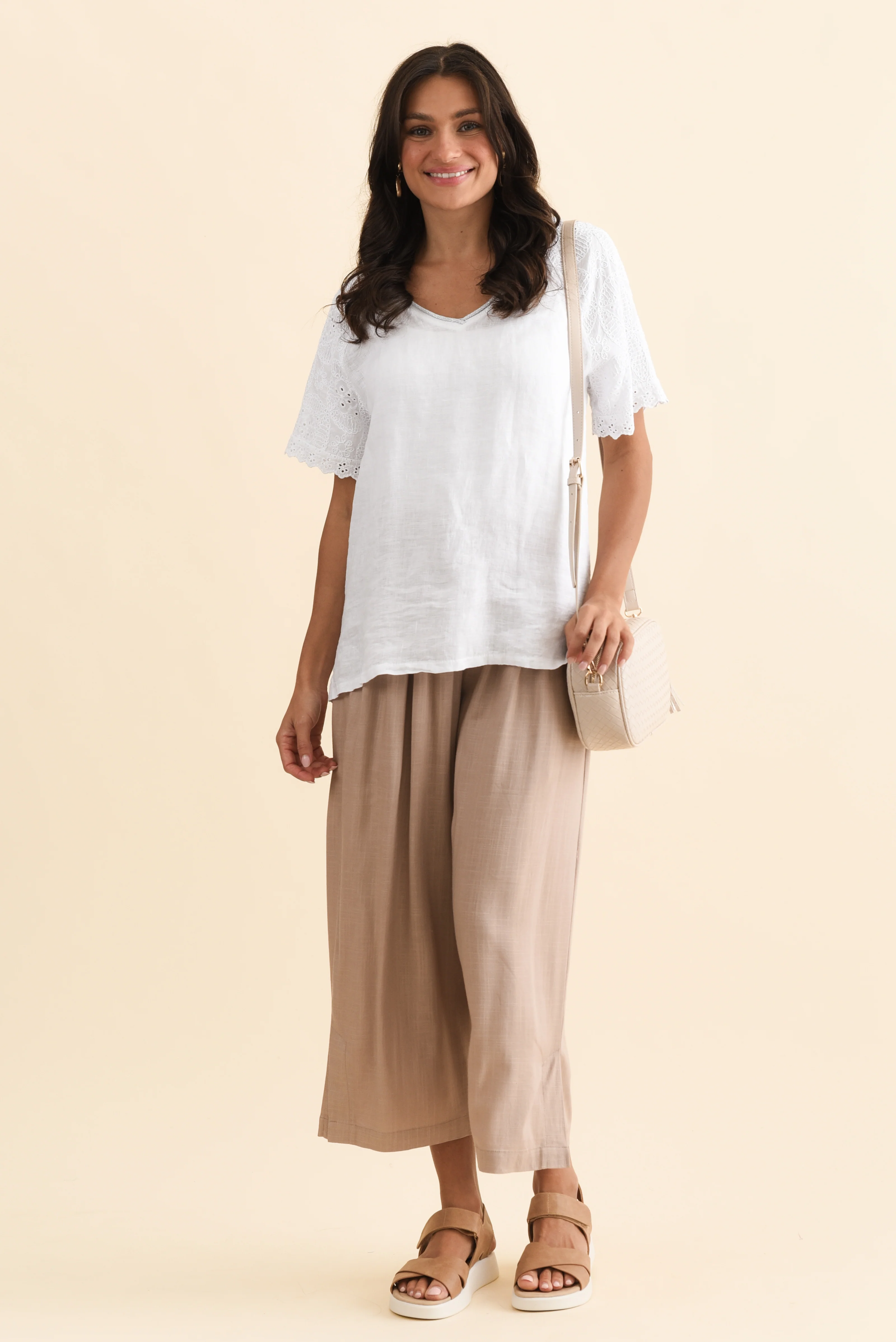 Belinda Taupe Linen Blend Cropped Pants - Image 2
