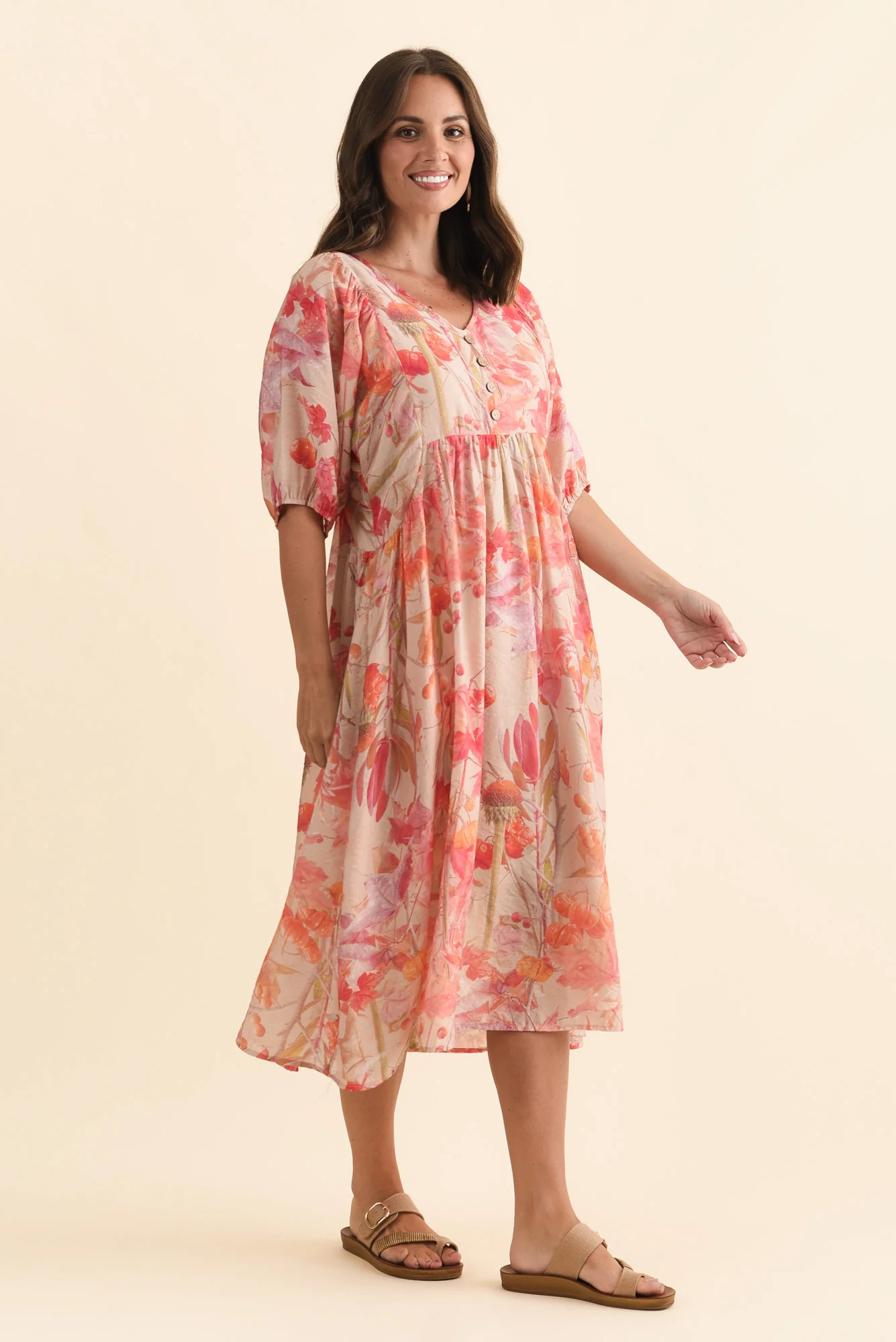 Belmont Pink Floral Button Dress - Image 3