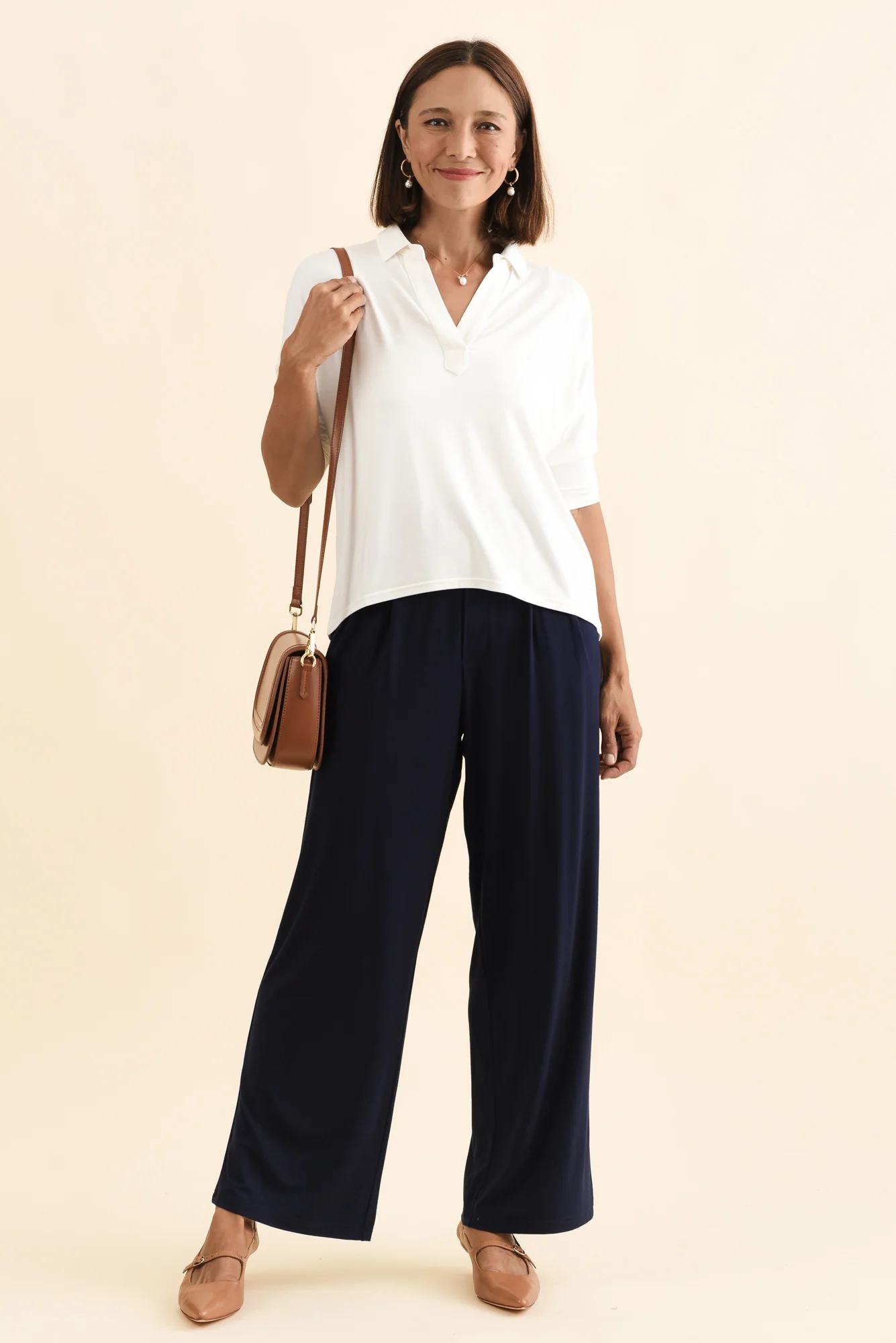 Billie Navy Bamboo Wide Leg Pants - Image 2