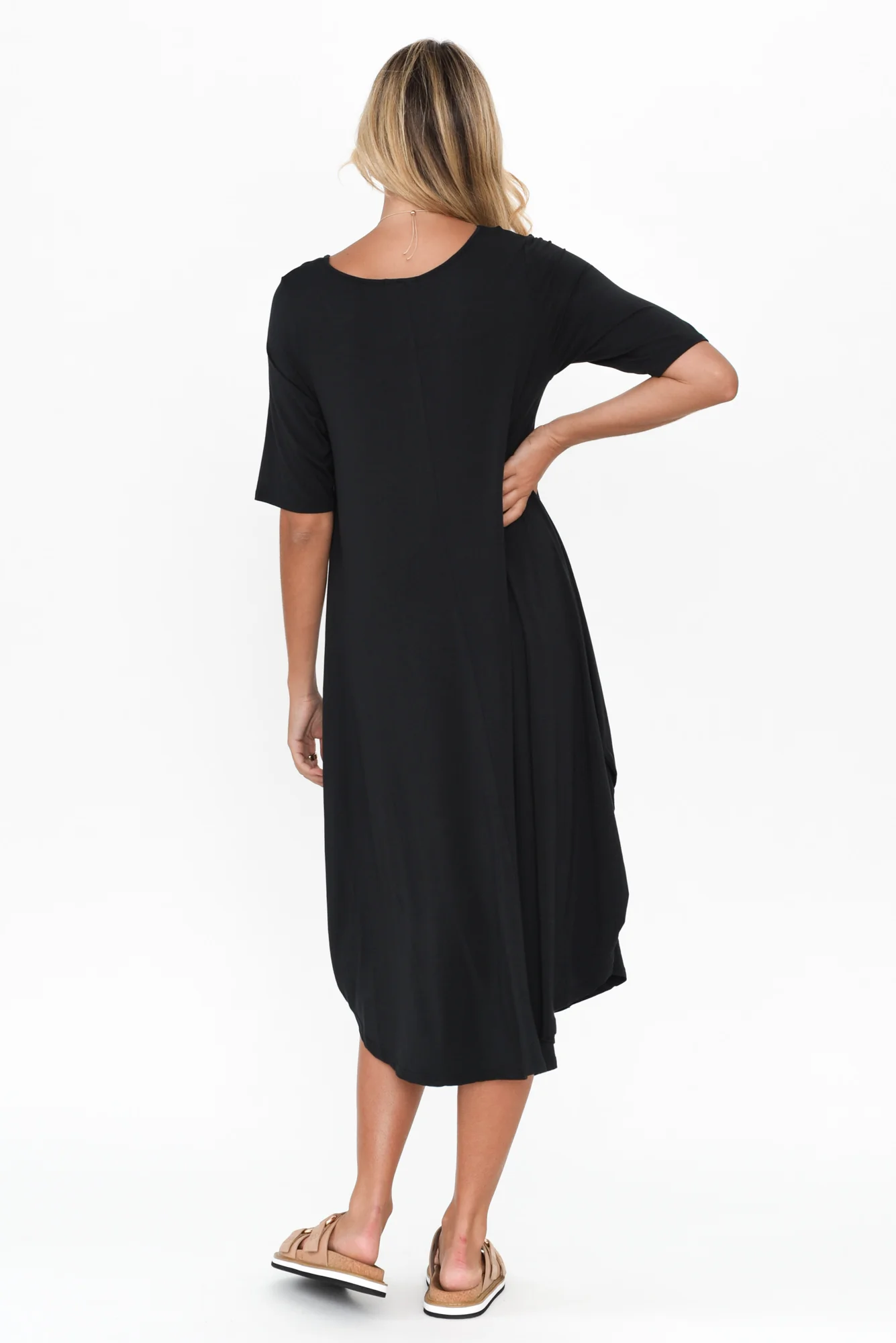 Black Micro Modal Tri Drape Dress - Image 6