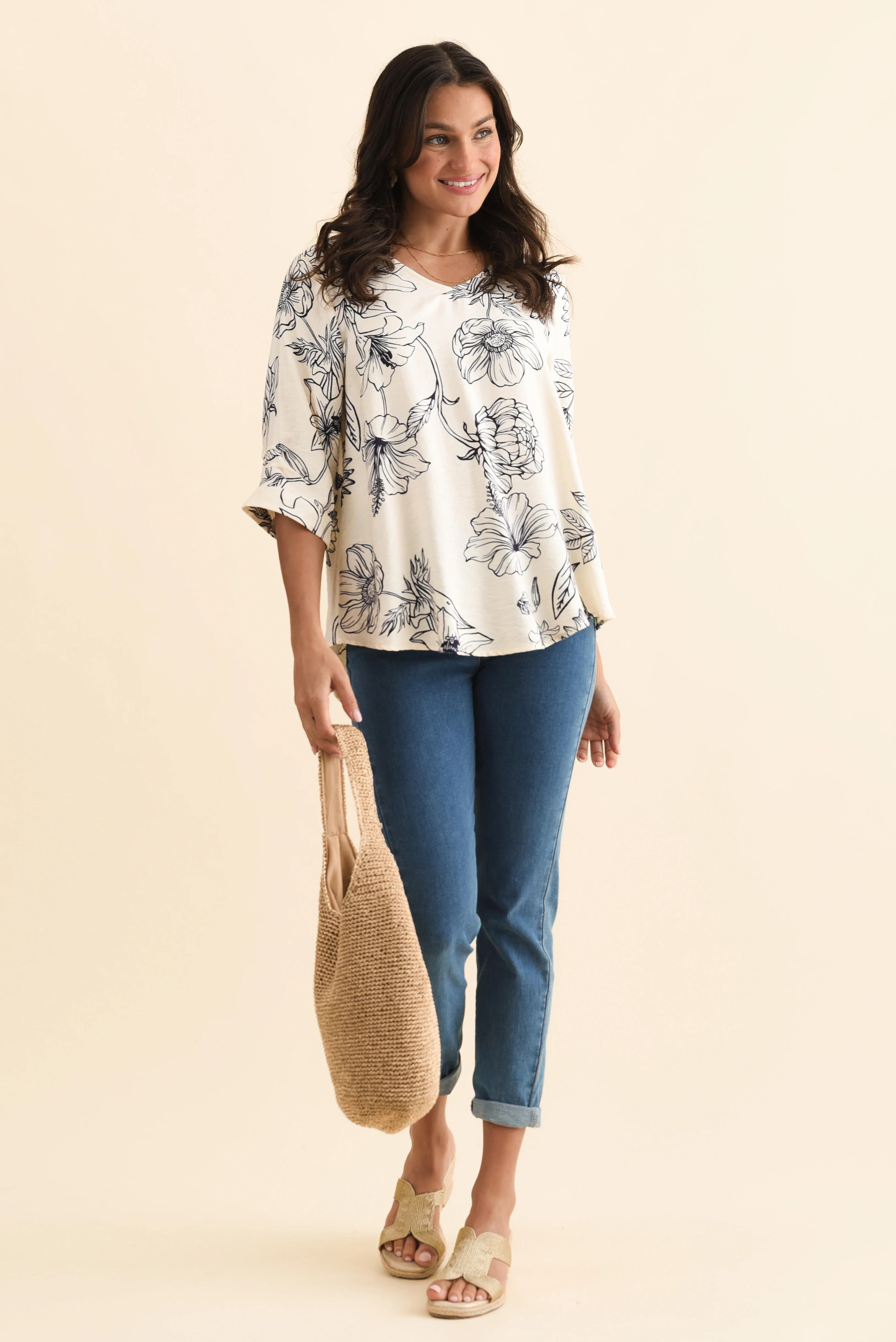 Breanne Navy Flower Button Top - Image 2