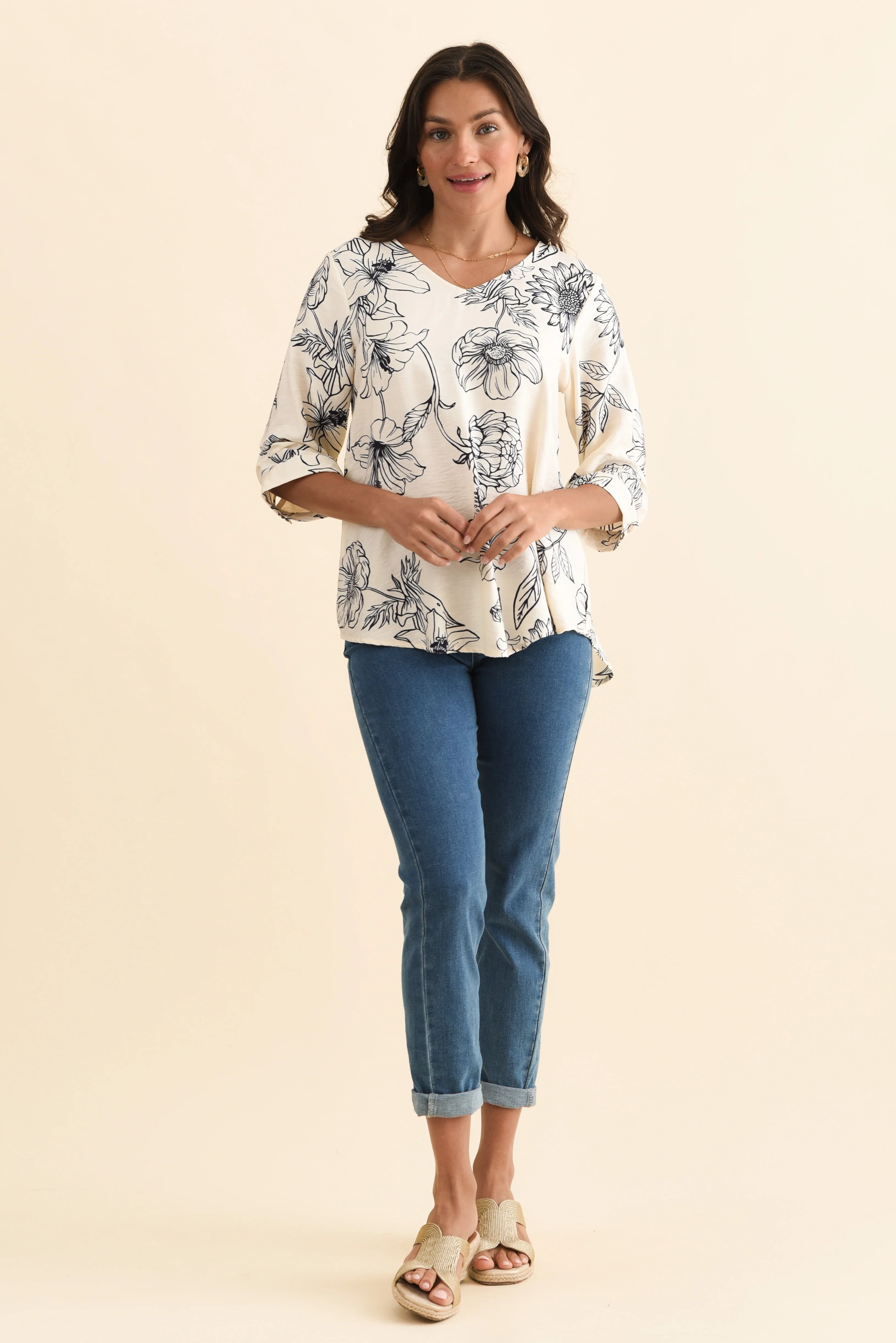 Breanne Navy Flower Button Top - Image 6