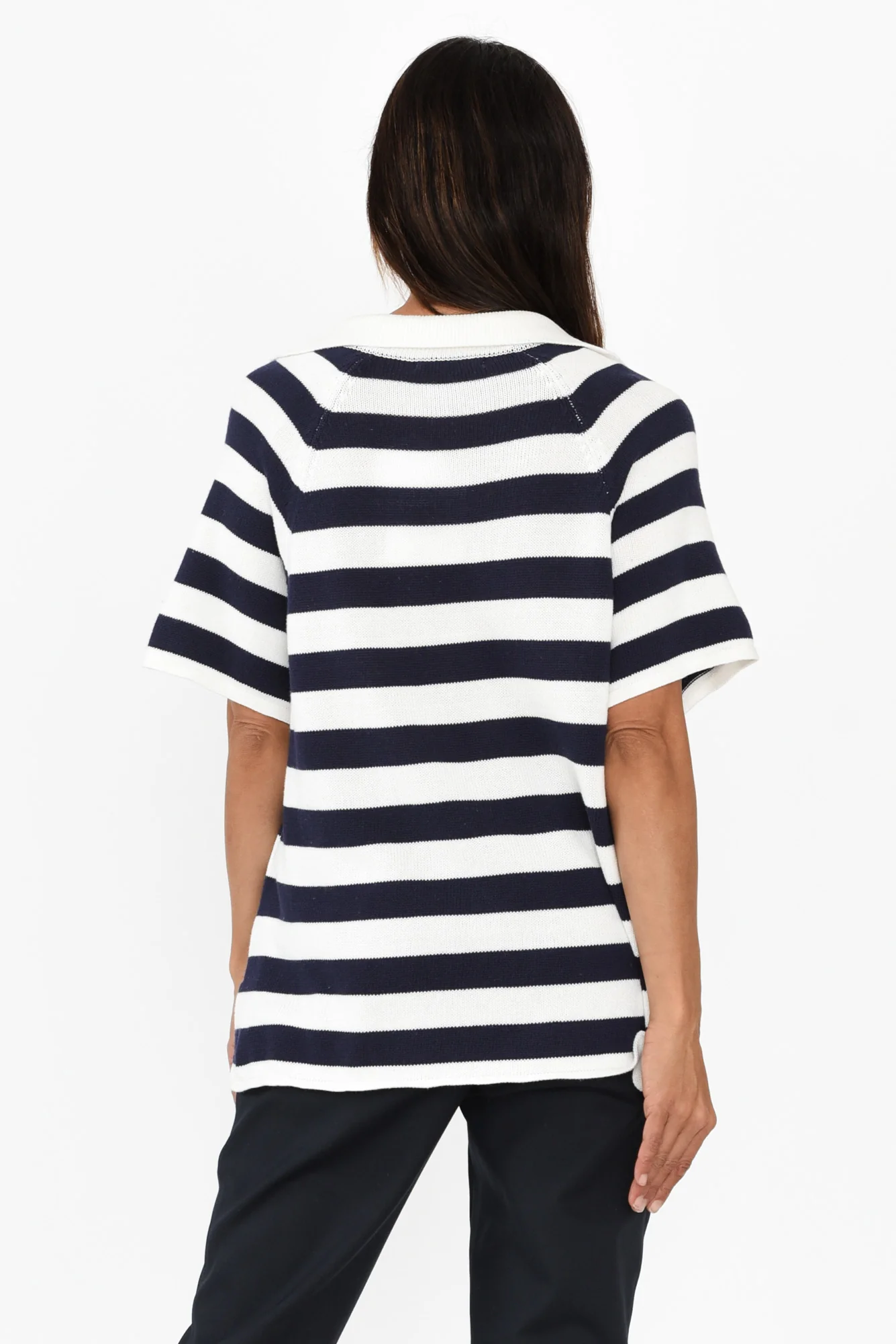 Brianna Navy Stripe Cotton Polo - Image 5
