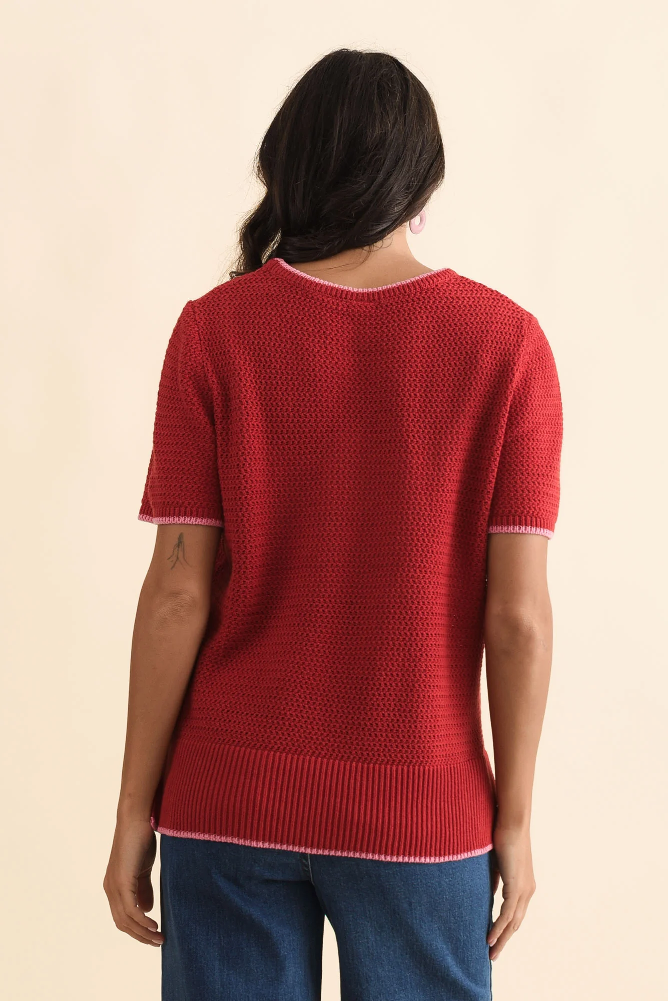 Camellia Red Cotton Knit Tee - Image 4