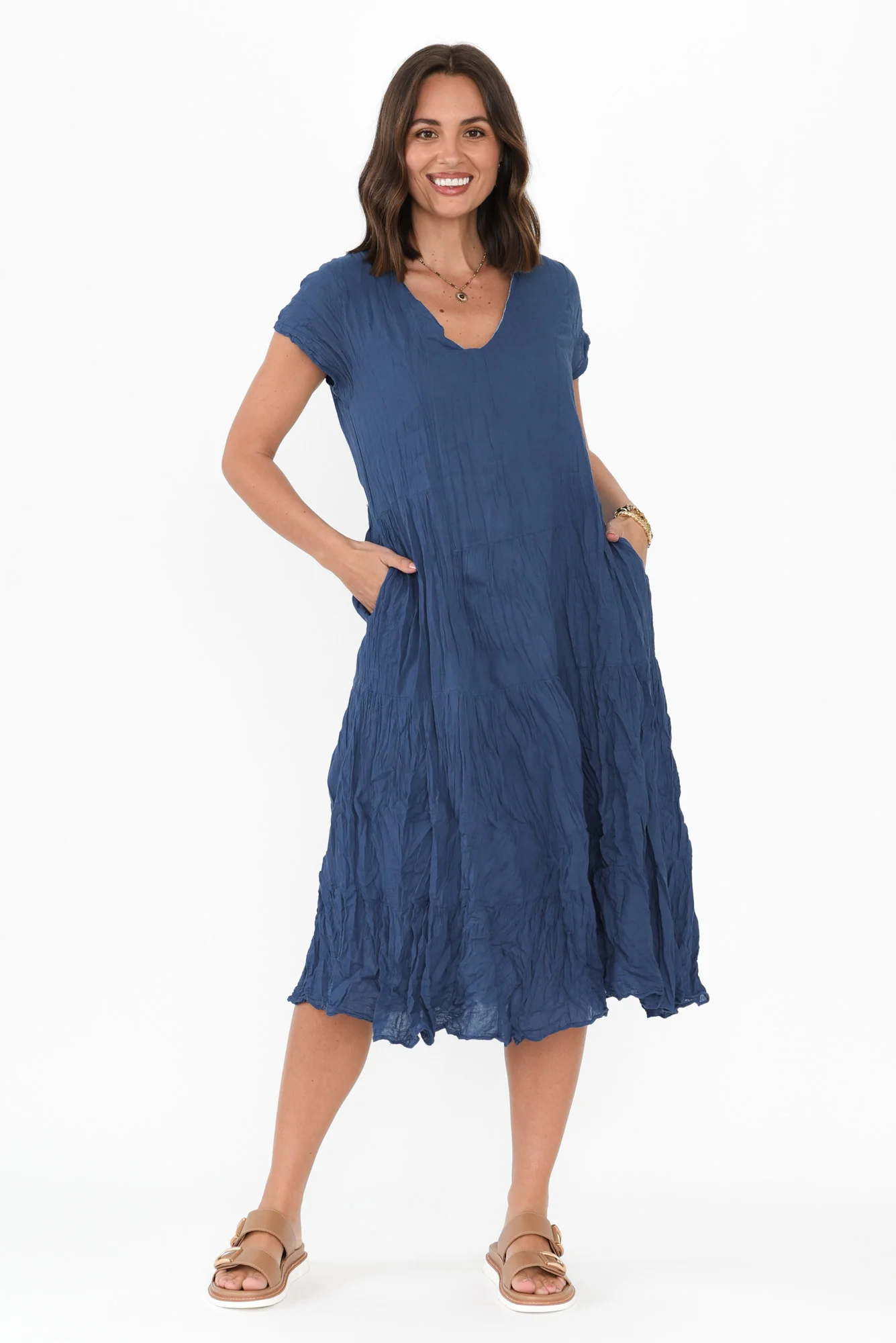 Carmen Cobalt Crinkle Cotton Dress - Image 3