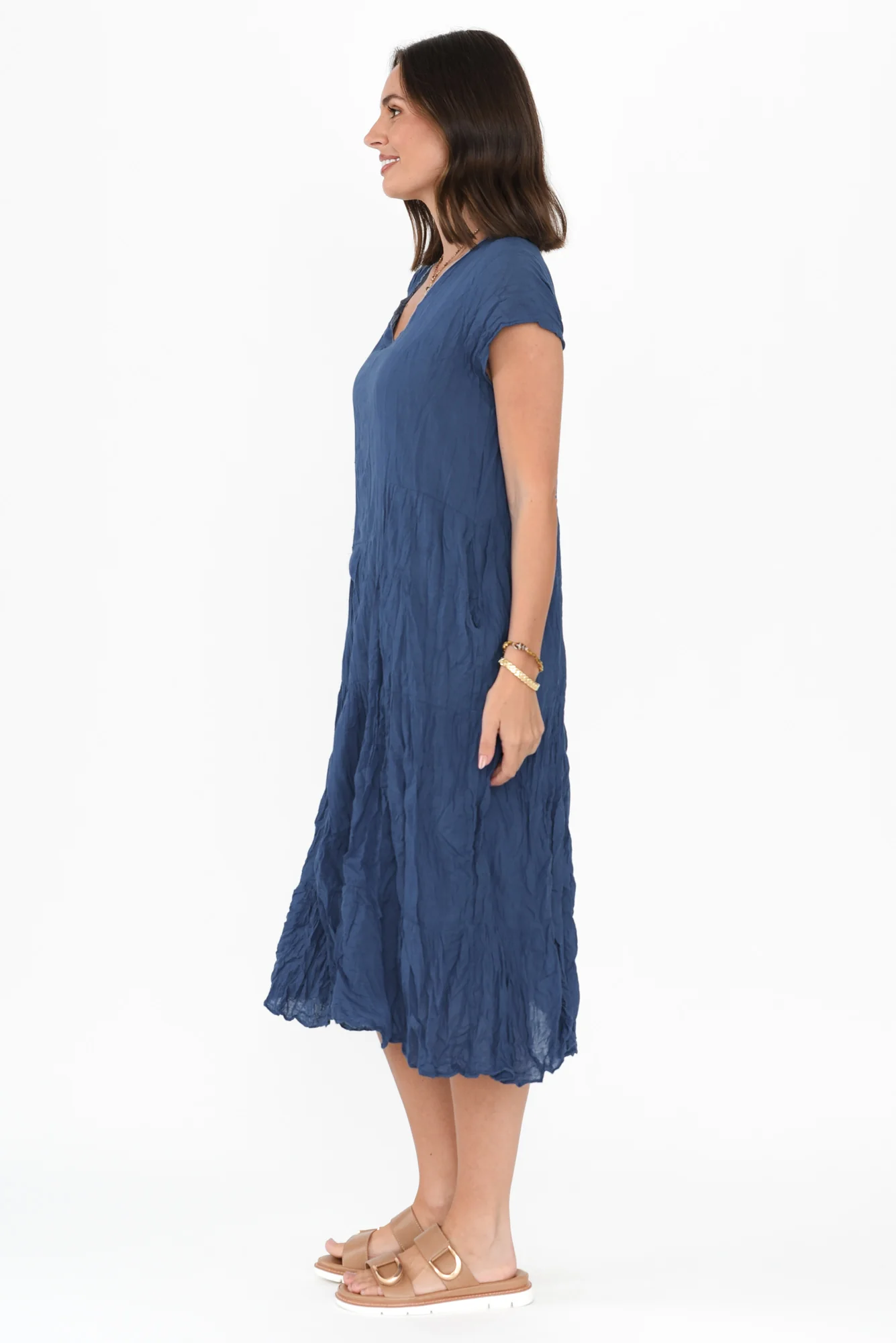 Carmen Cobalt Crinkle Cotton Dress - Image 4