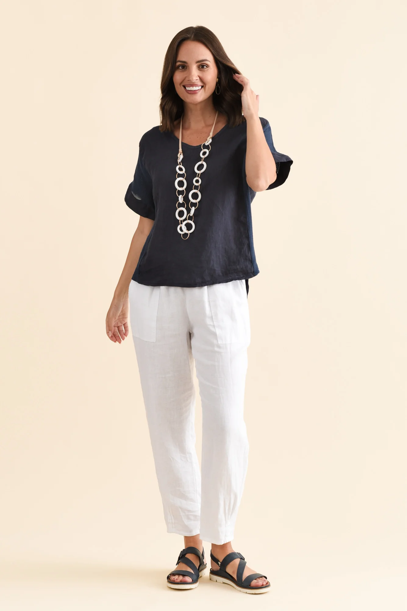 Casper Navy Linen Cotton Top - Image 6