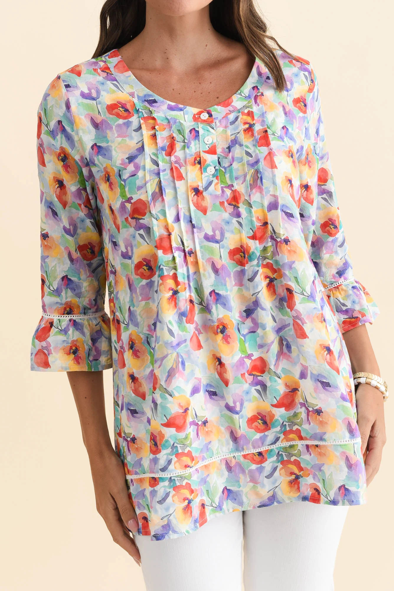 Cassidy Orange Flower Cotton Sleeved Top - Image 4