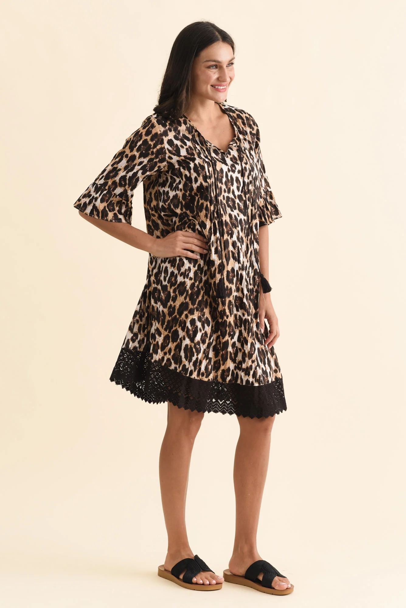 Cayman Brown Leopard Cotton Tunic Dress - Image 3