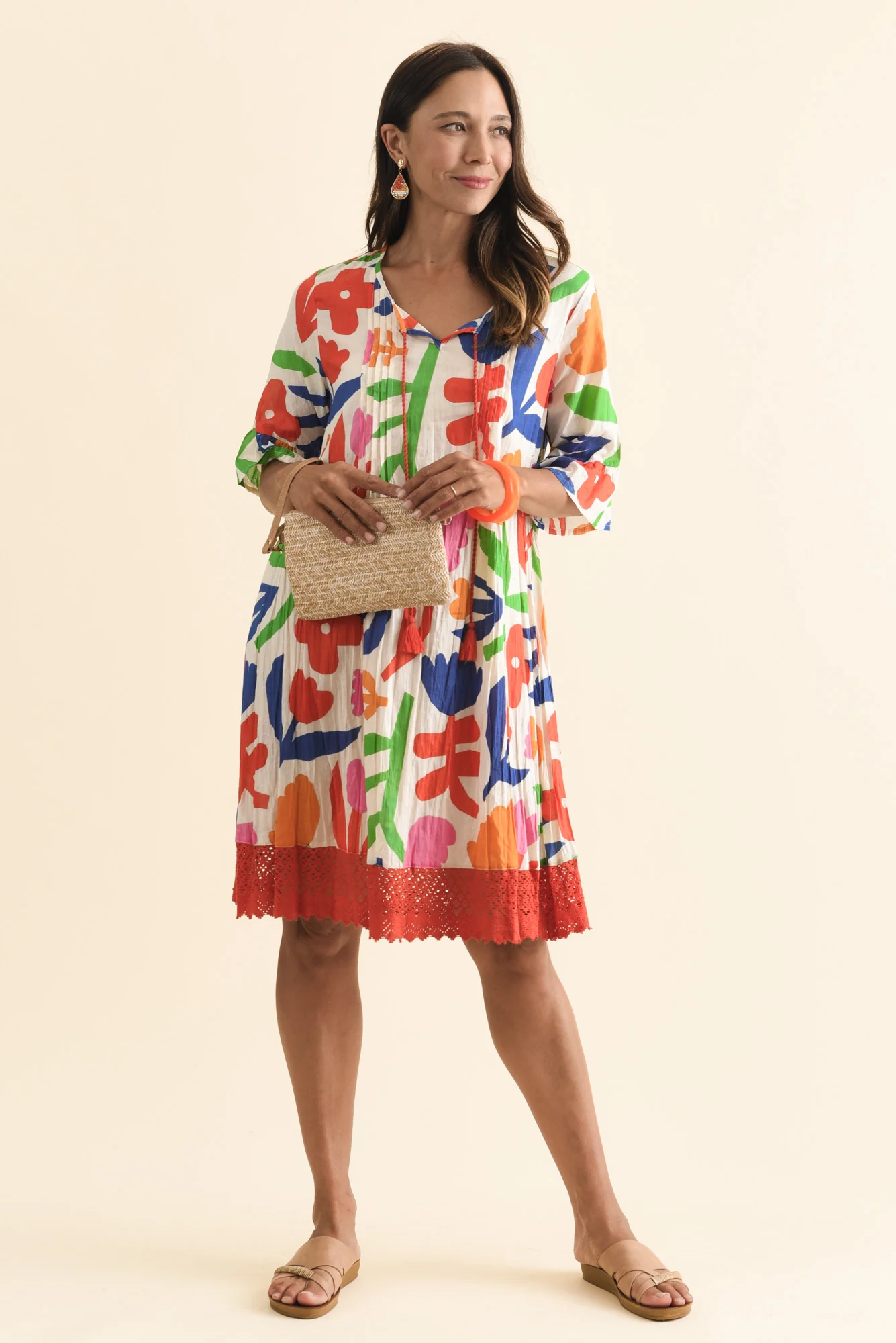 Cayman Orange Flower Cotton Tunic Dress - Image 2