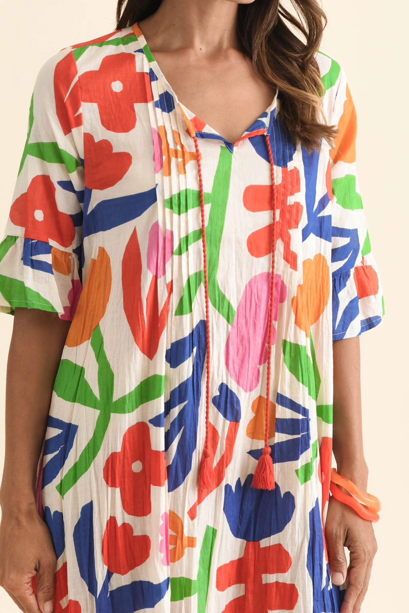 Cayman Orange Flower Cotton Tunic Dress - Image 5