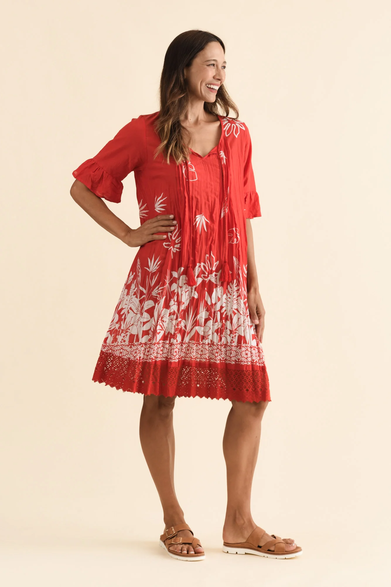 Cayman Red Botanical Cotton Tunic Dress - Image 3