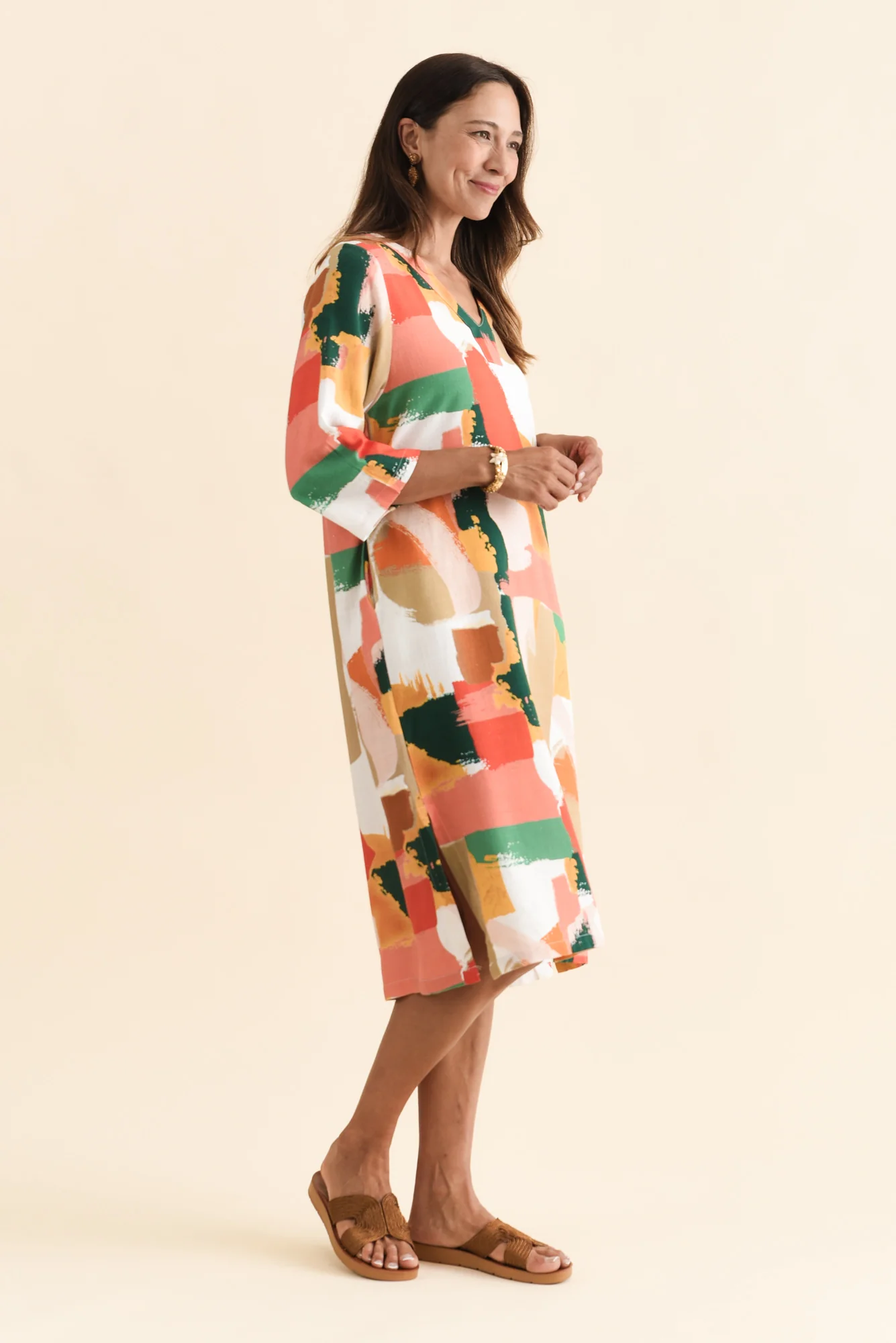Celine Pink Abstract Linen Cotton Dress - Image 4