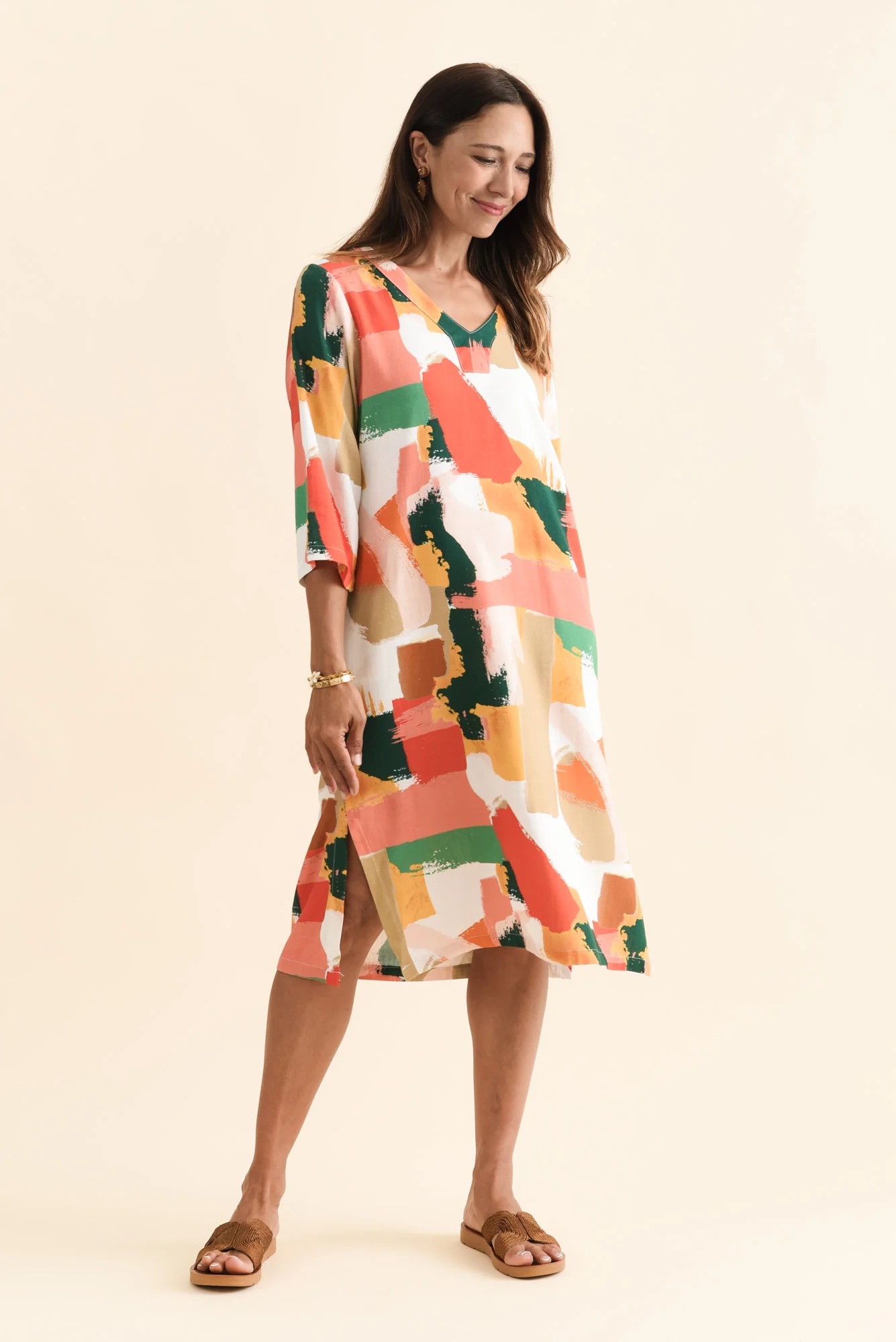 Celine Pink Abstract Linen Cotton Dress - Image 7