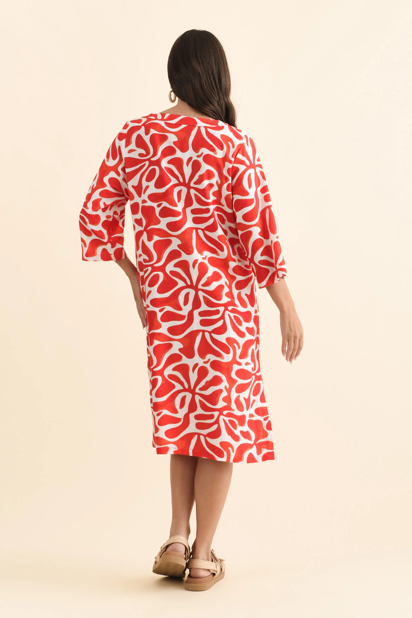 Celine Red Splash Linen Cotton Dress - Image 4