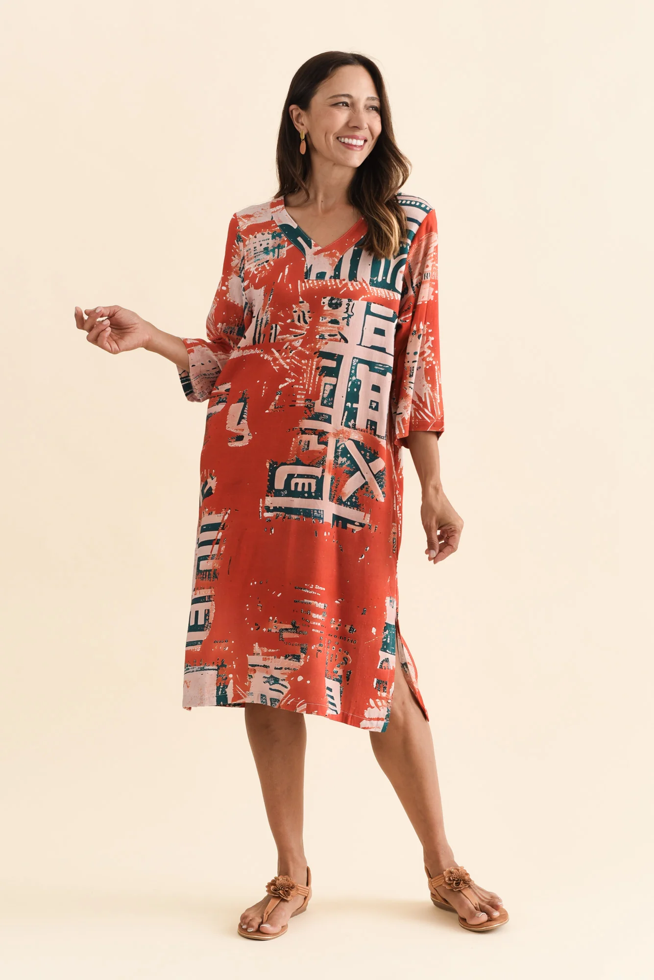 Celine Rust Abstract Linen Cotton Dress