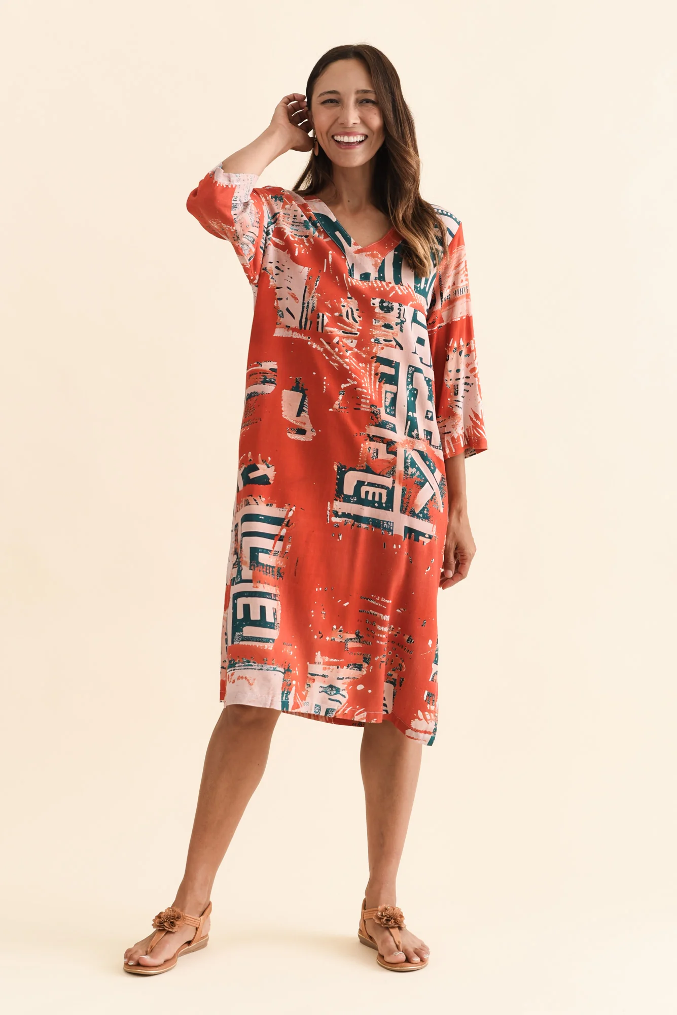 Celine Rust Abstract Linen Cotton Dress - Image 6