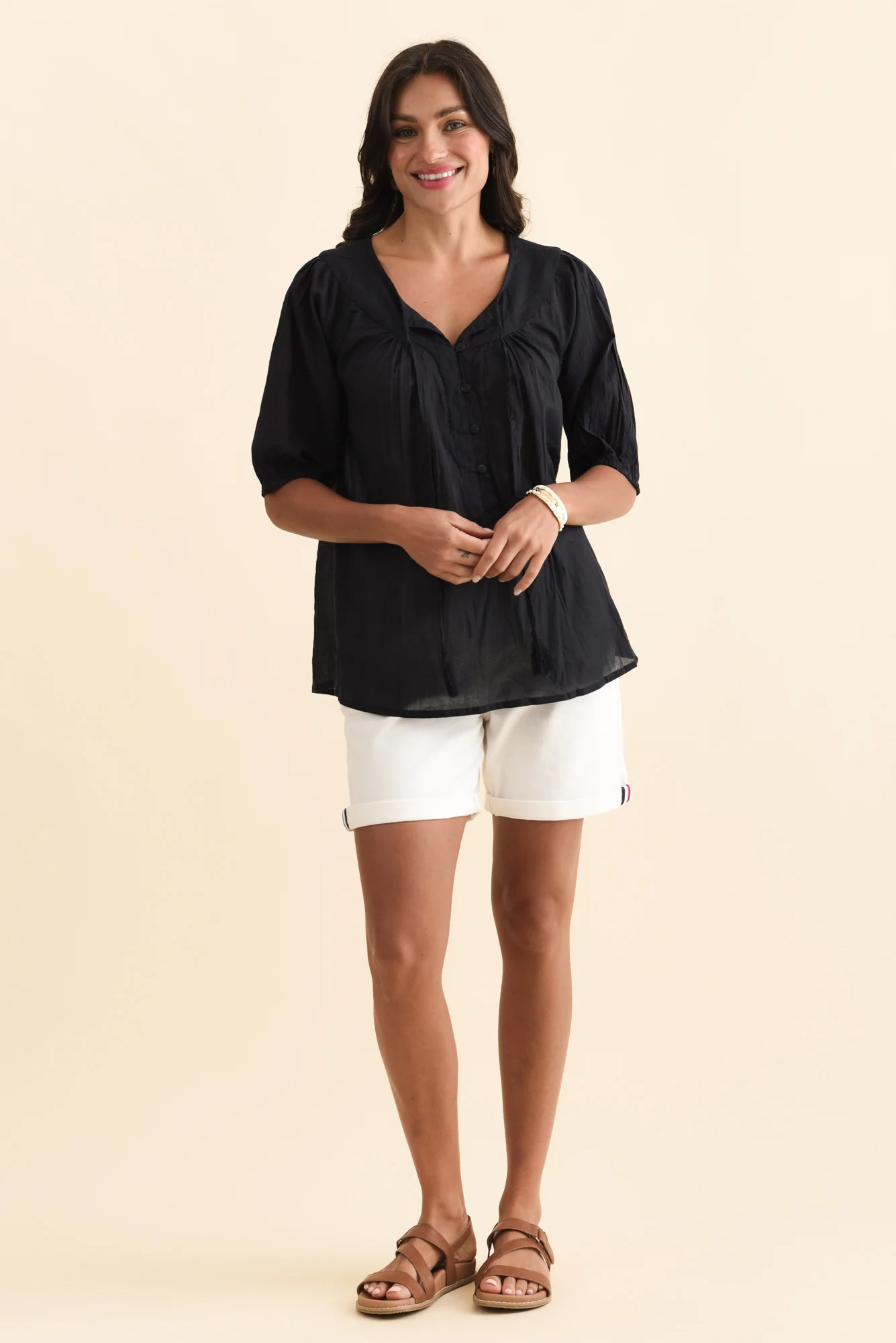 Claris Navy Crinkle Cotton Top - Image 2
