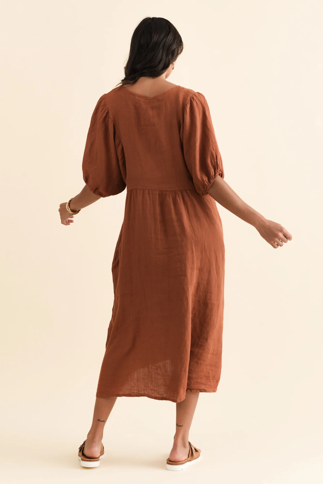Claudine Rust Linen Pocket Dress - Image 5