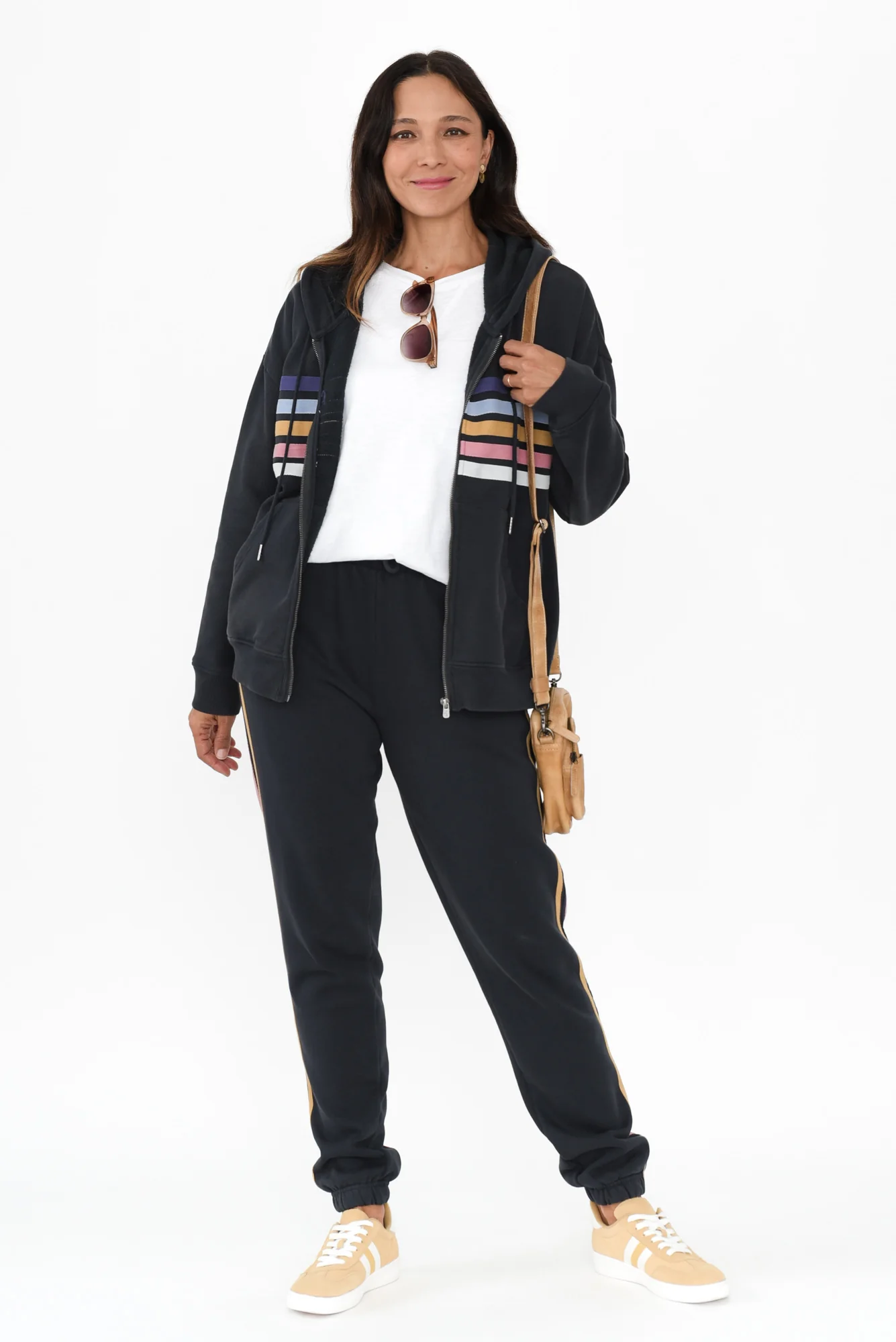 Cue Navy Stripe Zip Hooded Sweatshirt - Image 3